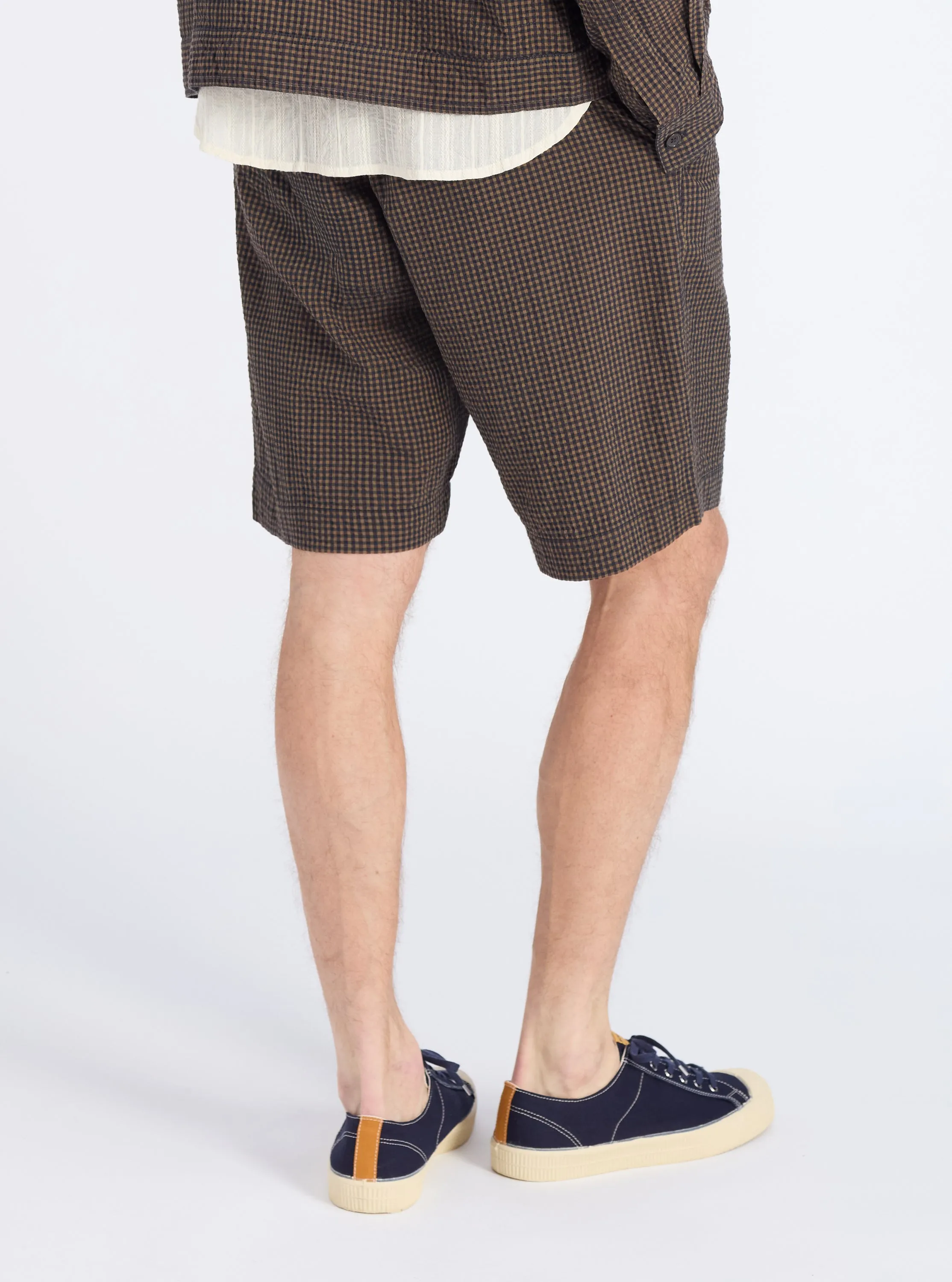 Navy Japanese Seersucker Pleated Track Short sold by Universal Works product image thumbnail 3