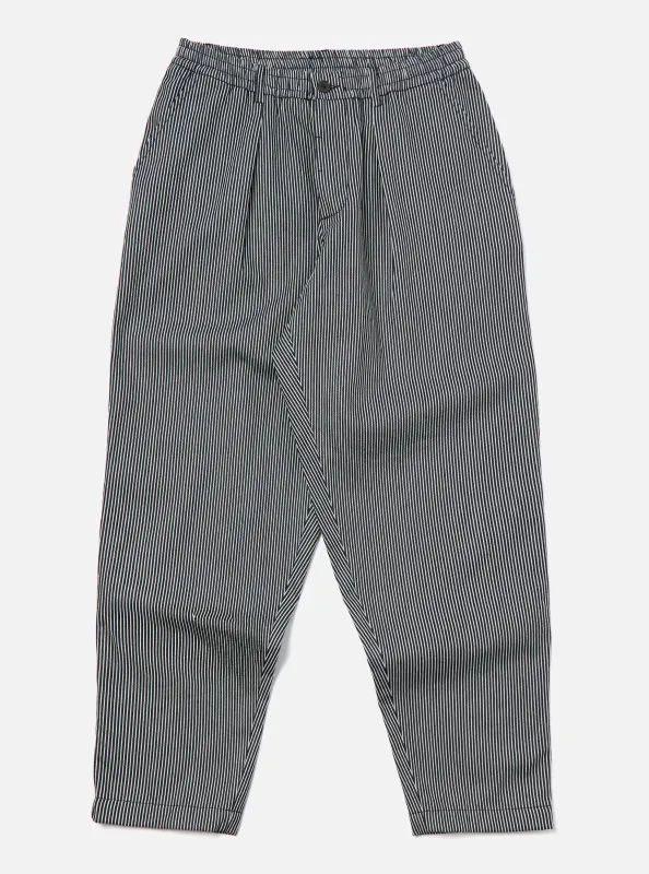 Indigo Hickory Stripe Denim Pleated Track Pant made by Universal Works
