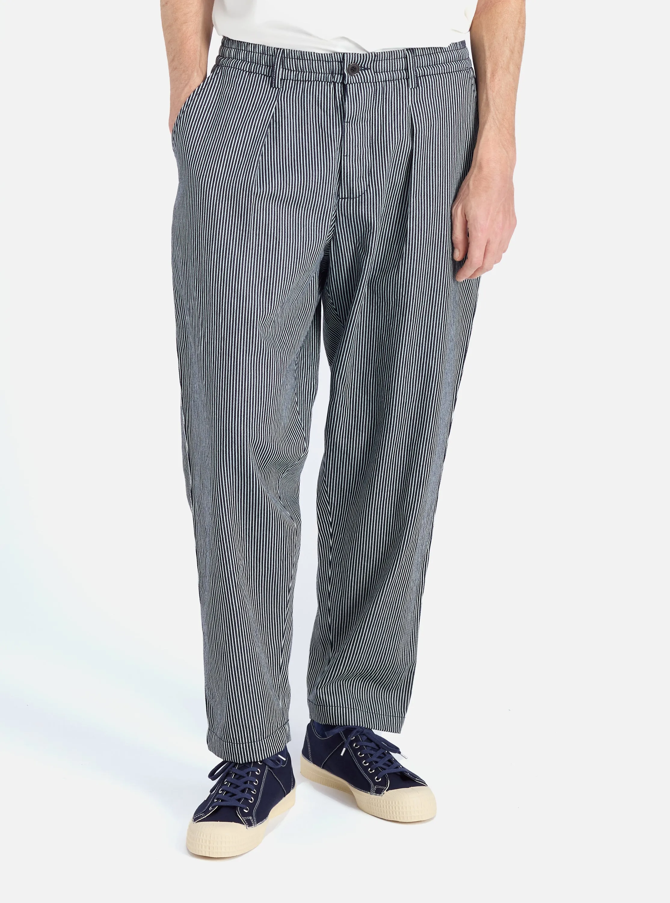 Indigo Hickory Stripe Denim Pleated Track Pant sold by Universal Works product image thumbnail 2