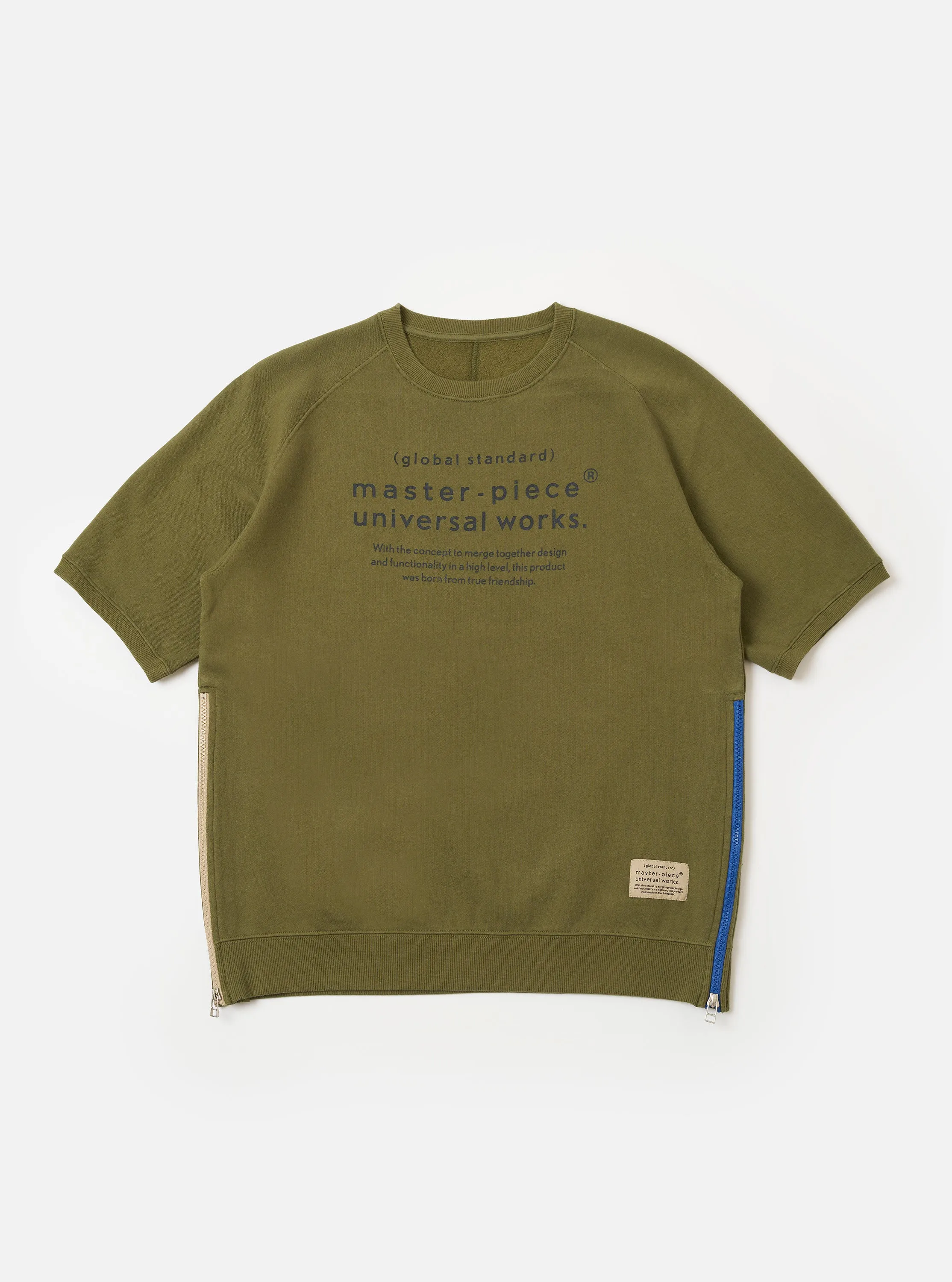 master-piece x Universal Works Olive Brush Back Sweat S/S Billy Sweat sold by Universal Works