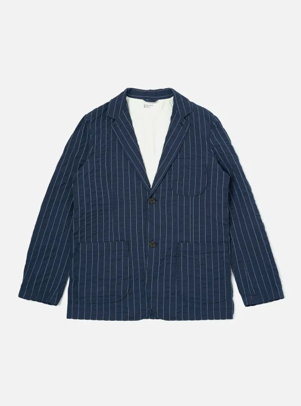 Navy Chester Stripe Two Button Jacket made by Universal Works