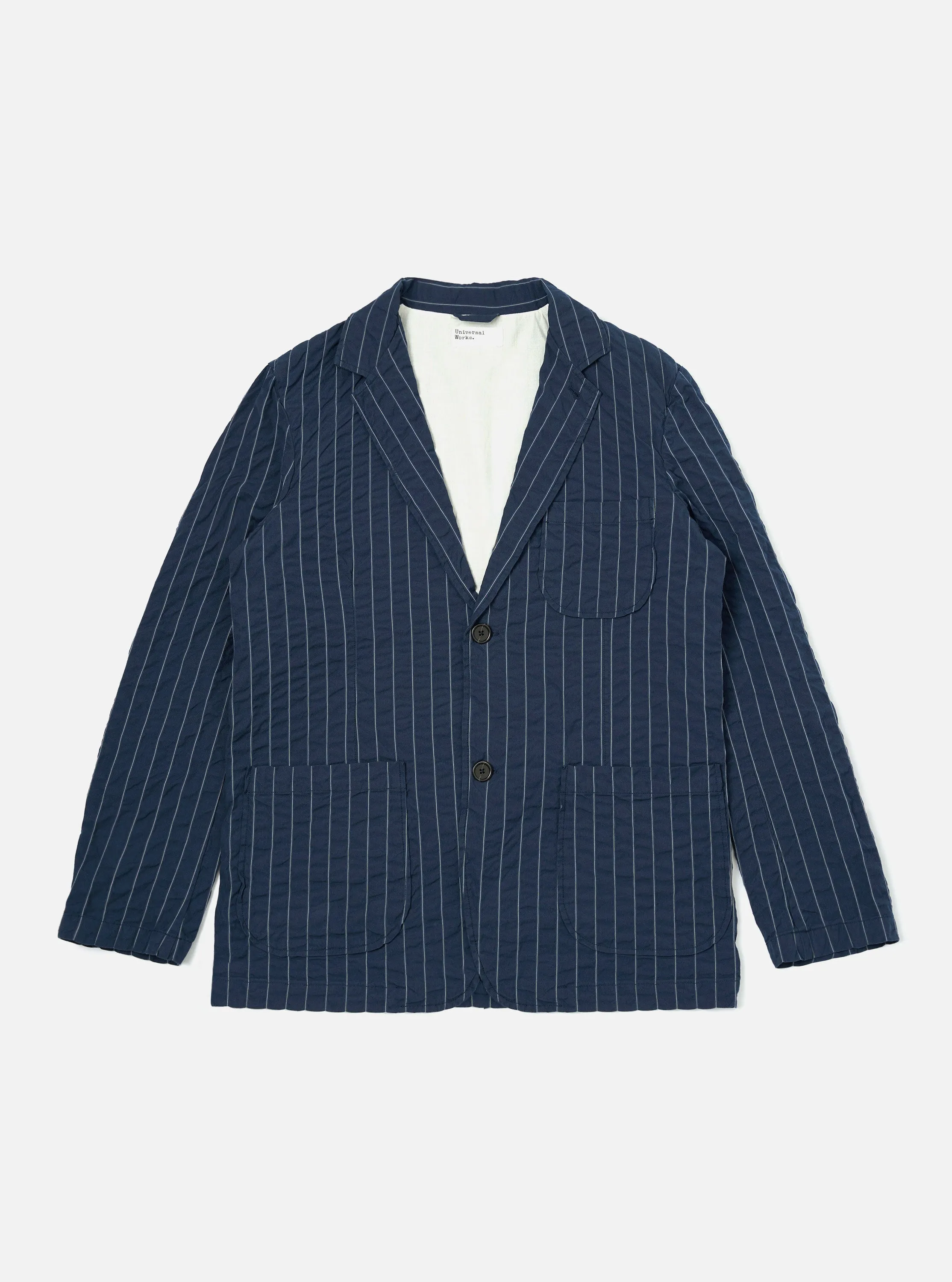Navy Chester Stripe Two Button Jacket sold by Universal Works