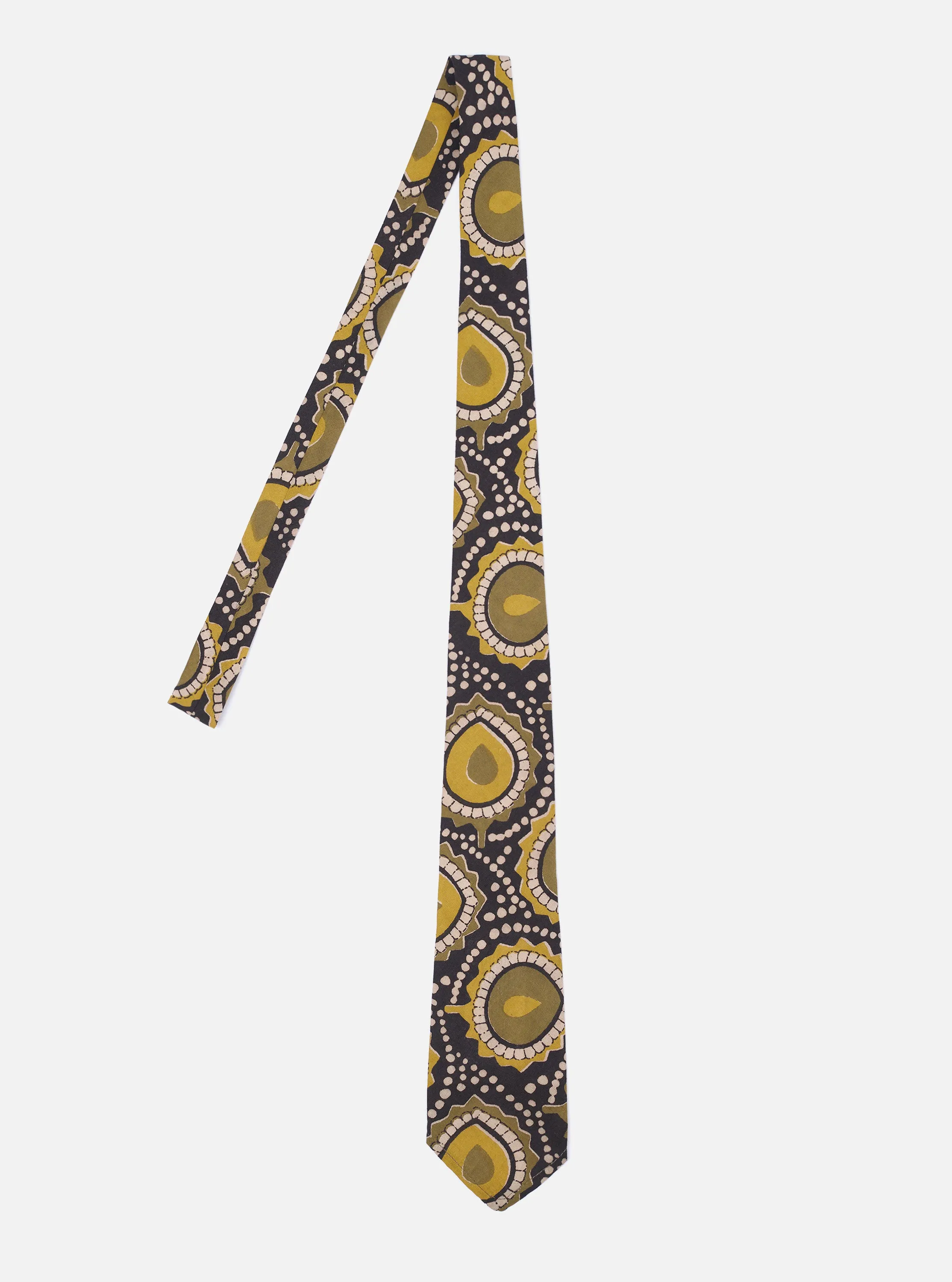 Olive Cape Block Print Tie sold by Universal Works