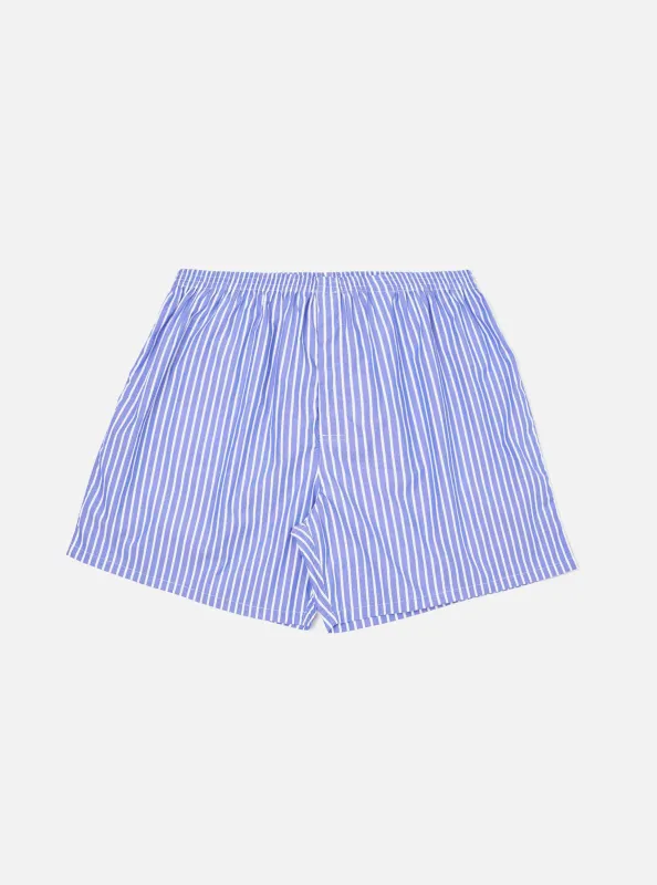 Blue Cotton Stripe Boxer Short made by Universal Works