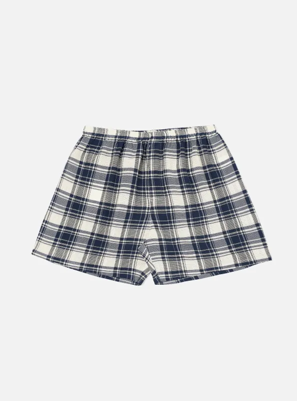 Navy Textured Plaid Boxer Short made by Universal Works