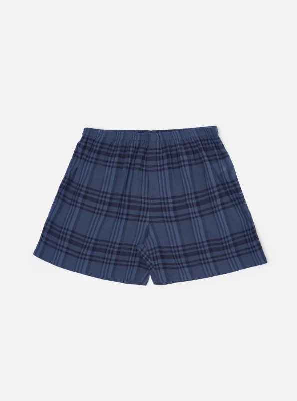 Navy O/D Crepe Check Boxer Short made by Universal Works