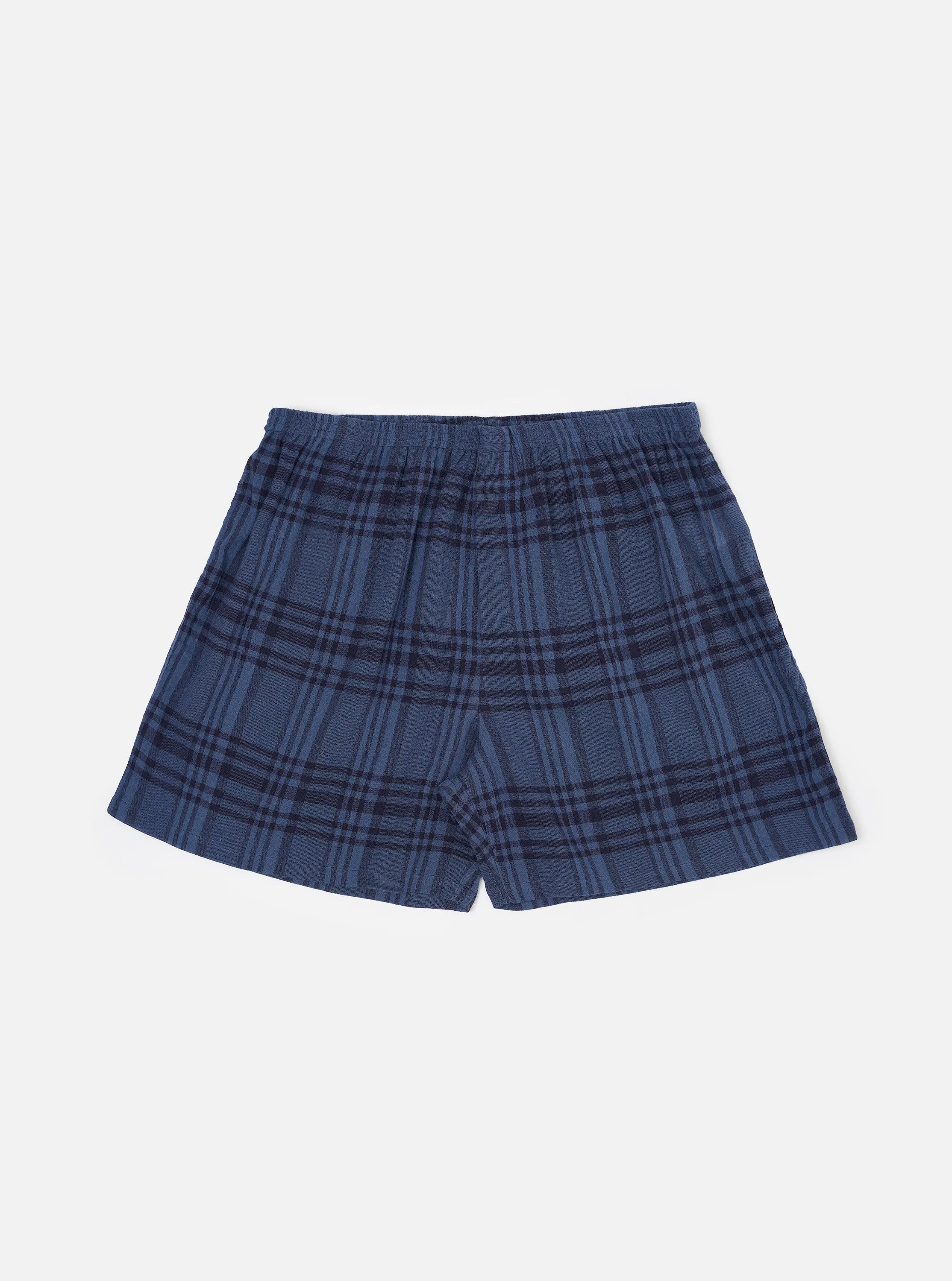Navy O/D Crepe Check Boxer Short sold by Universal Works