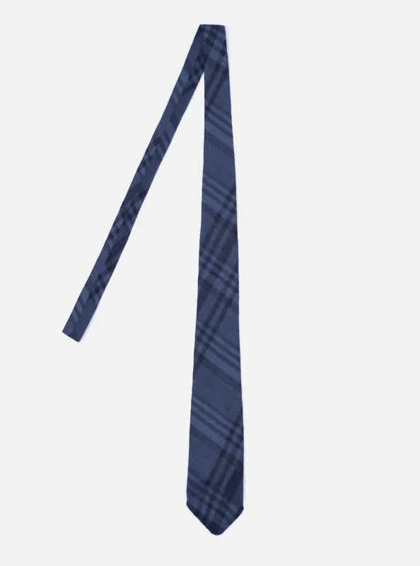 Navy O/D Crepe Check Tie made by Universal Works