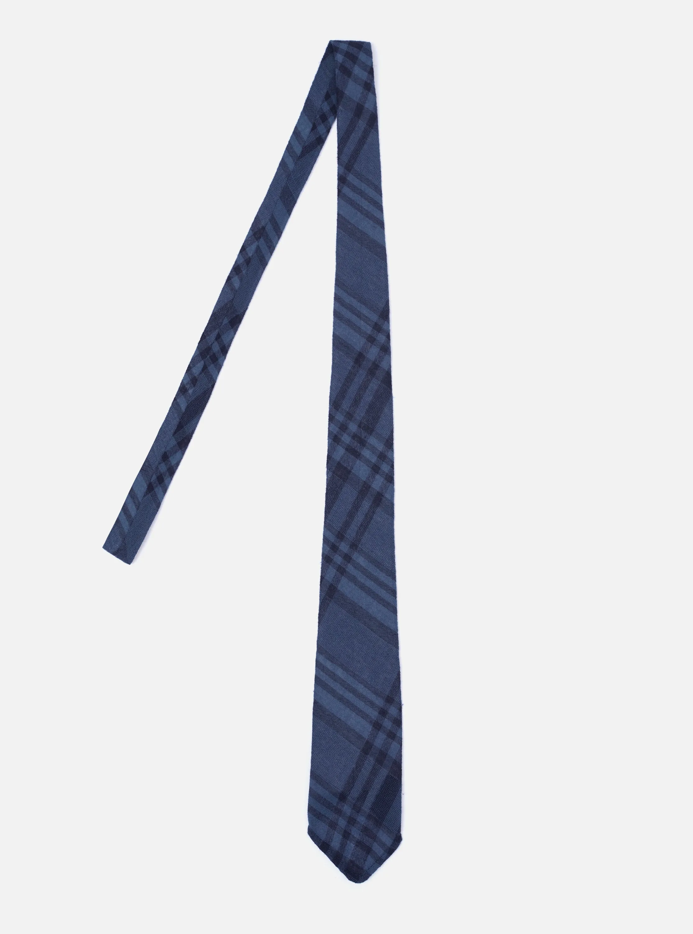 Navy O/D Crepe Check Tie sold by Universal Works