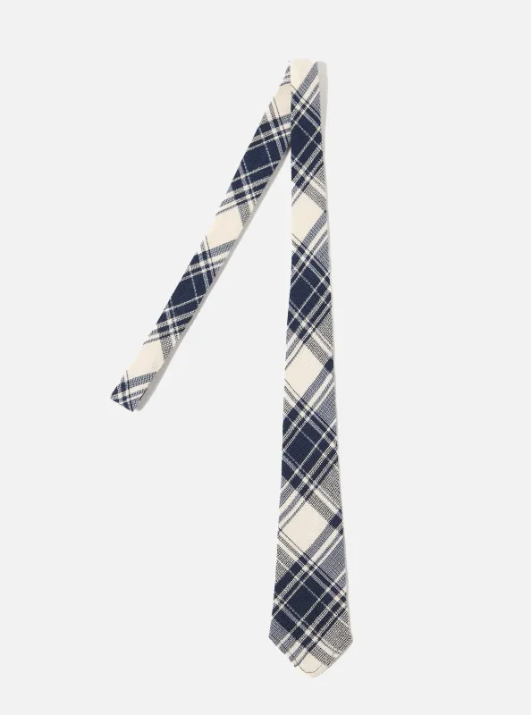 Navy Texture Plaid Tie made by Universal Works
