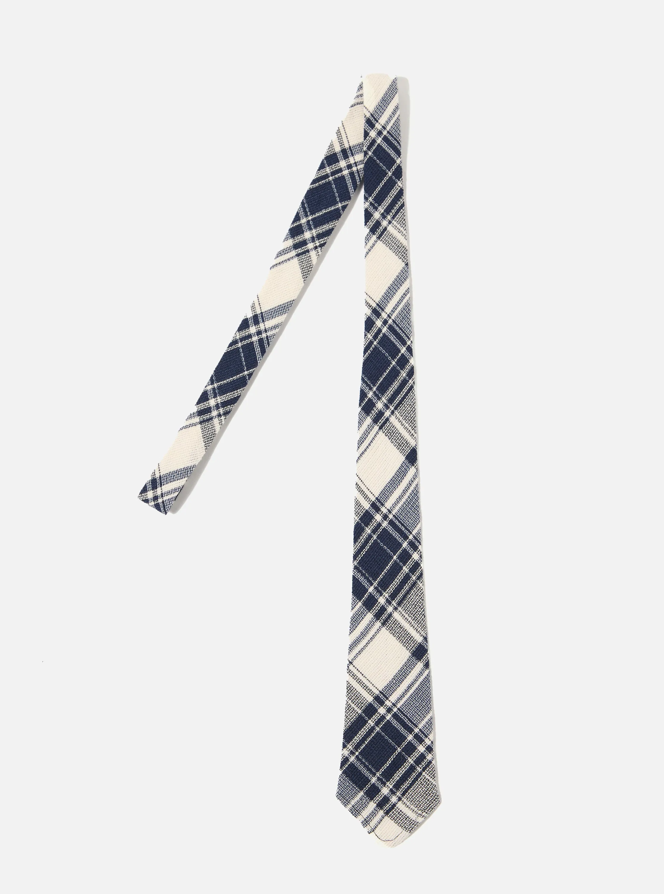 Navy Texture Plaid Tie sold by Universal Works