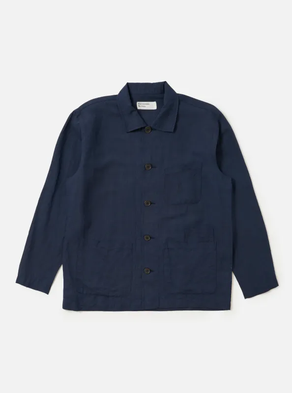 Navy Linen Cotton Shirting Bakers Overshirt made by Universal Works