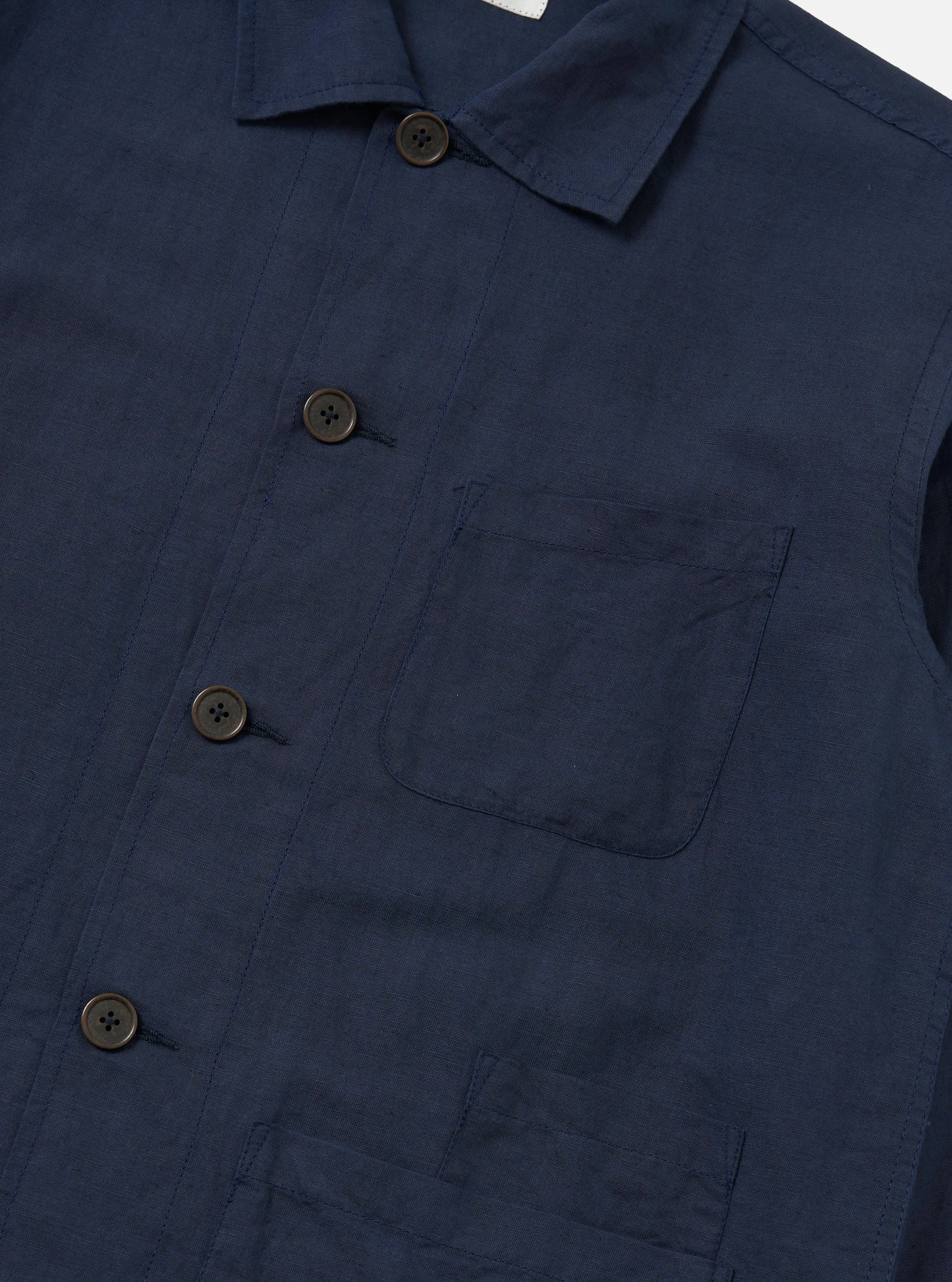 Navy Linen Cotton Shirting Bakers Overshirt sold by Universal Works product image thumbnail 4