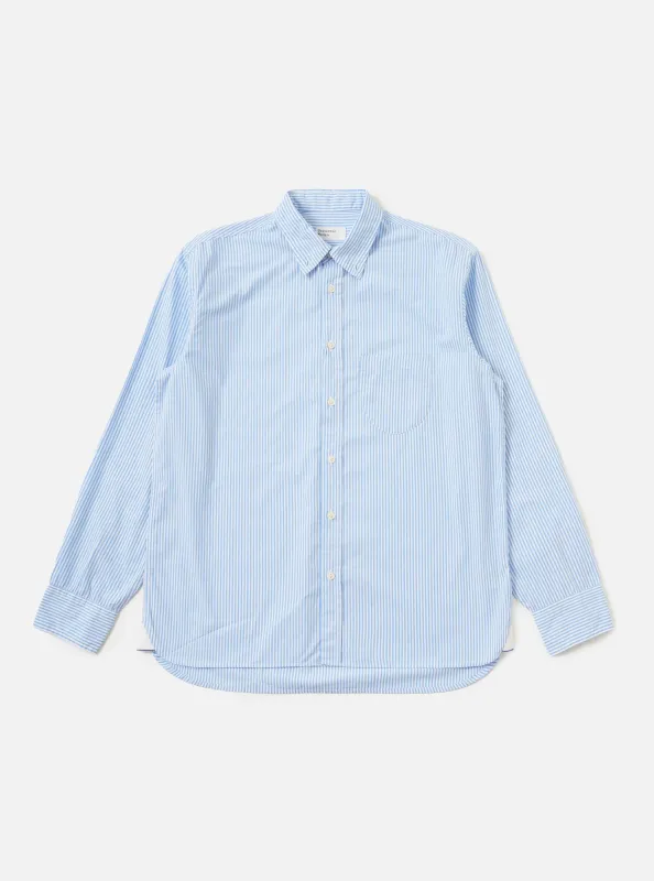 Sky/White Classic Nipon Stripe Lazy Day Shirt made by Universal Works