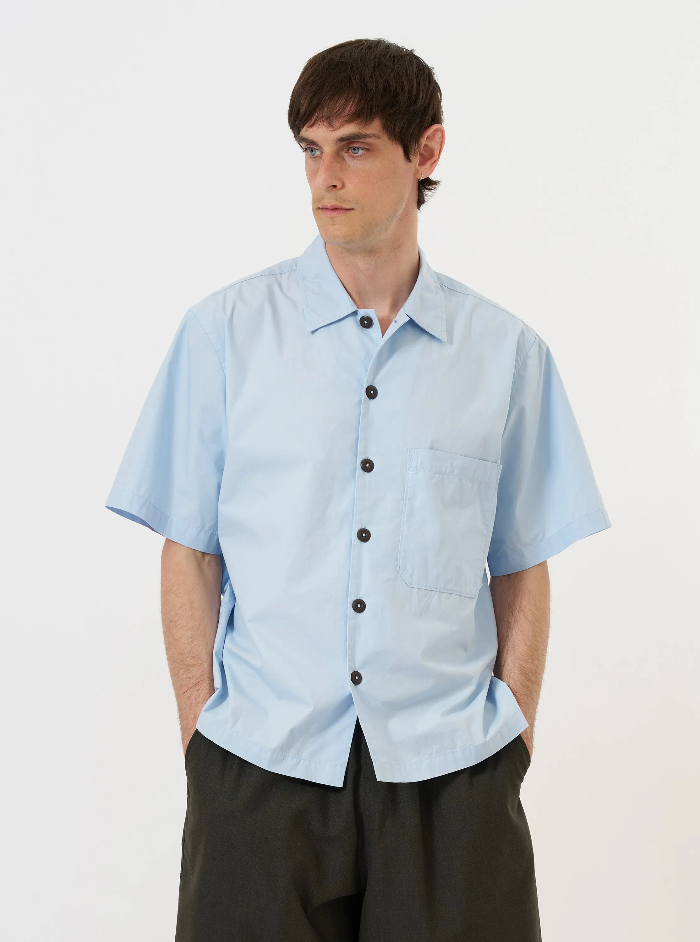 Sky Blue Paper Touch Cotton S/S Fatigue Shirt sold by Universal Works product image thumbnail 2