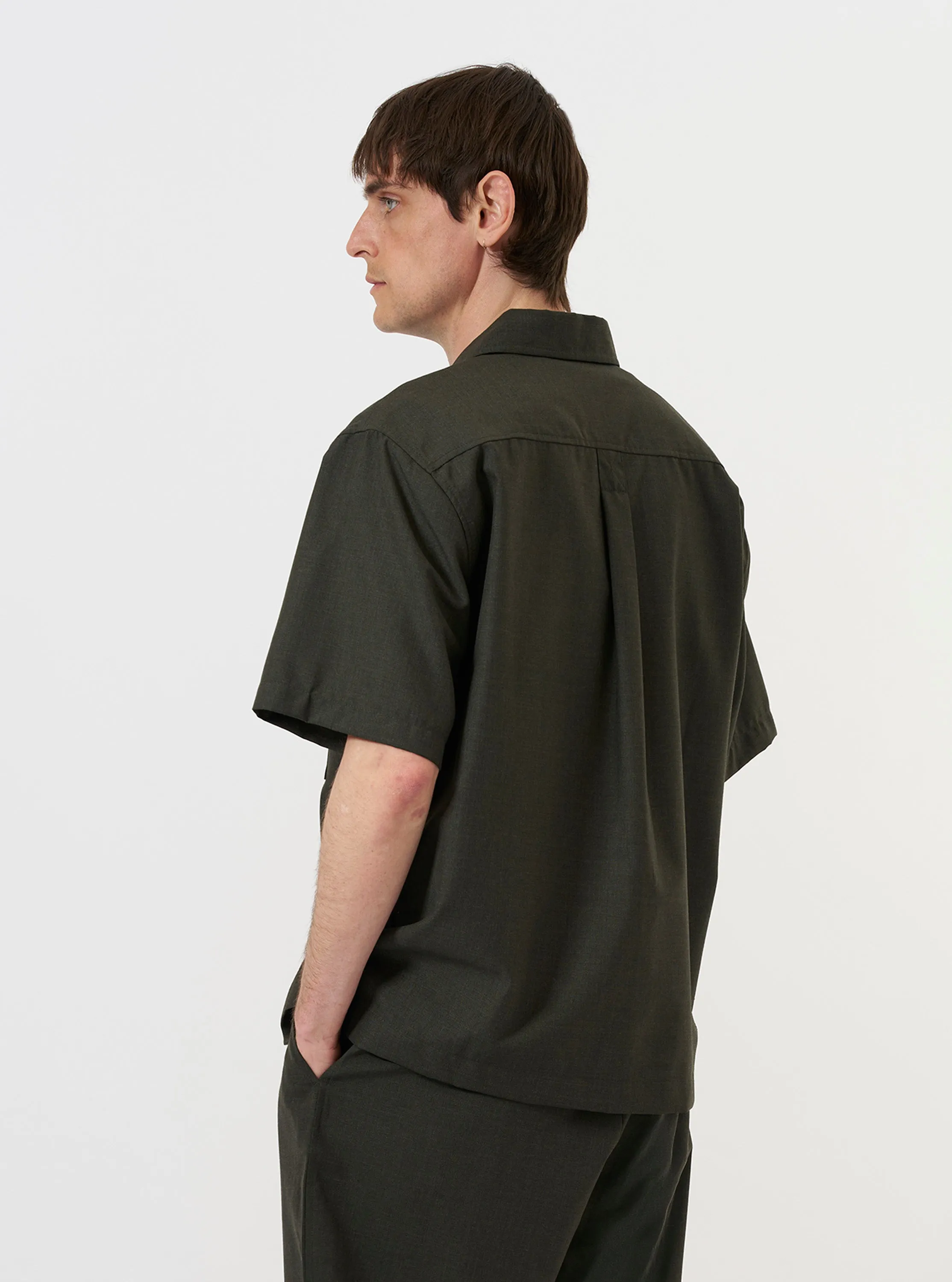 Olive Marl Tropical Suiting Ewan Shirt sold by Universal Works product image thumbnail 3
