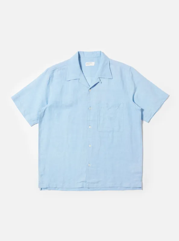 Pale Blue Linen Cotton Shirting Camp Shirt made by Universal Works