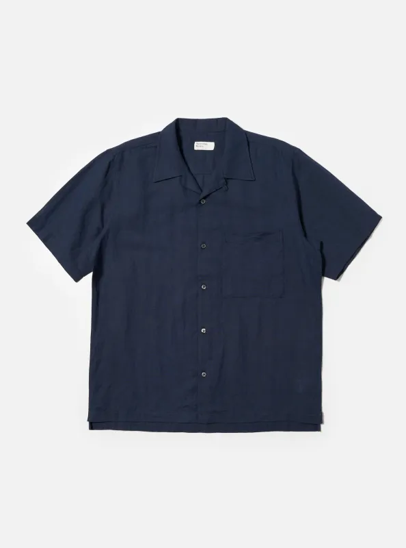Navy Linen Cotton Shirting Camp Shirt made by Universal Works