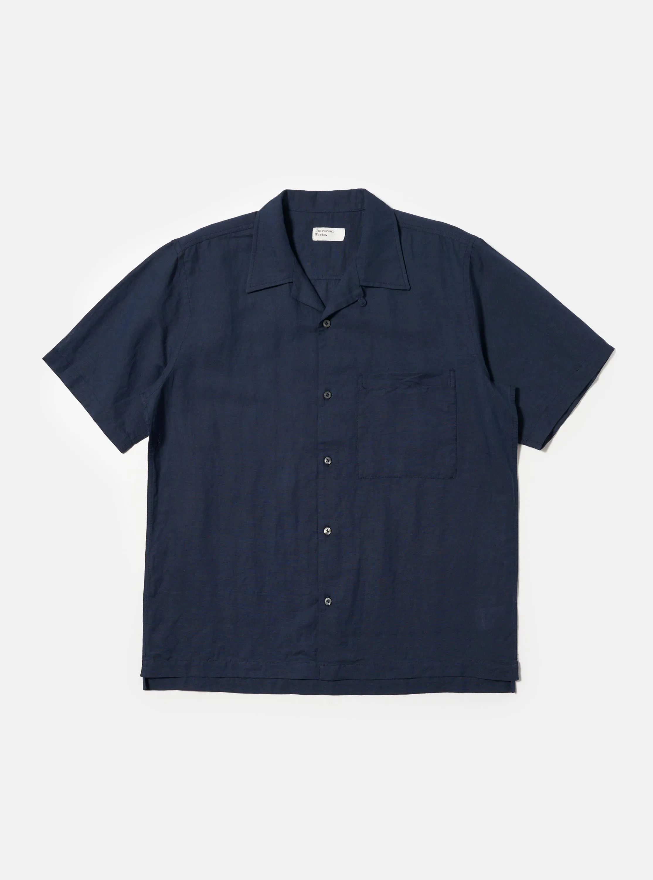 Navy Linen Cotton Shirting Camp Shirt sold by Universal Works