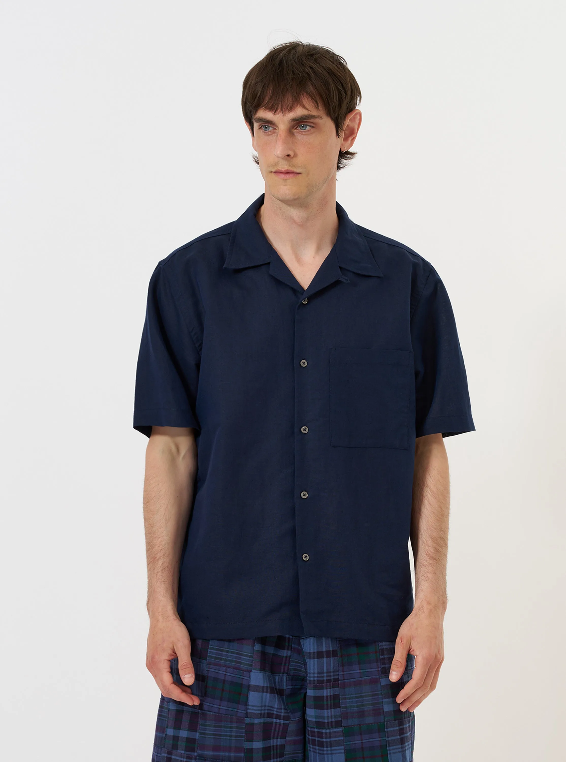 Navy Linen Cotton Shirting Camp Shirt sold by Universal Works product image thumbnail 2