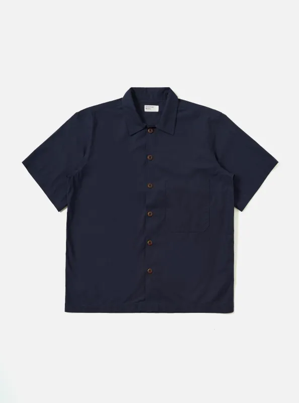 Navy Paper Touch Cotton S/S Fatigue Shirt made by Universal Works