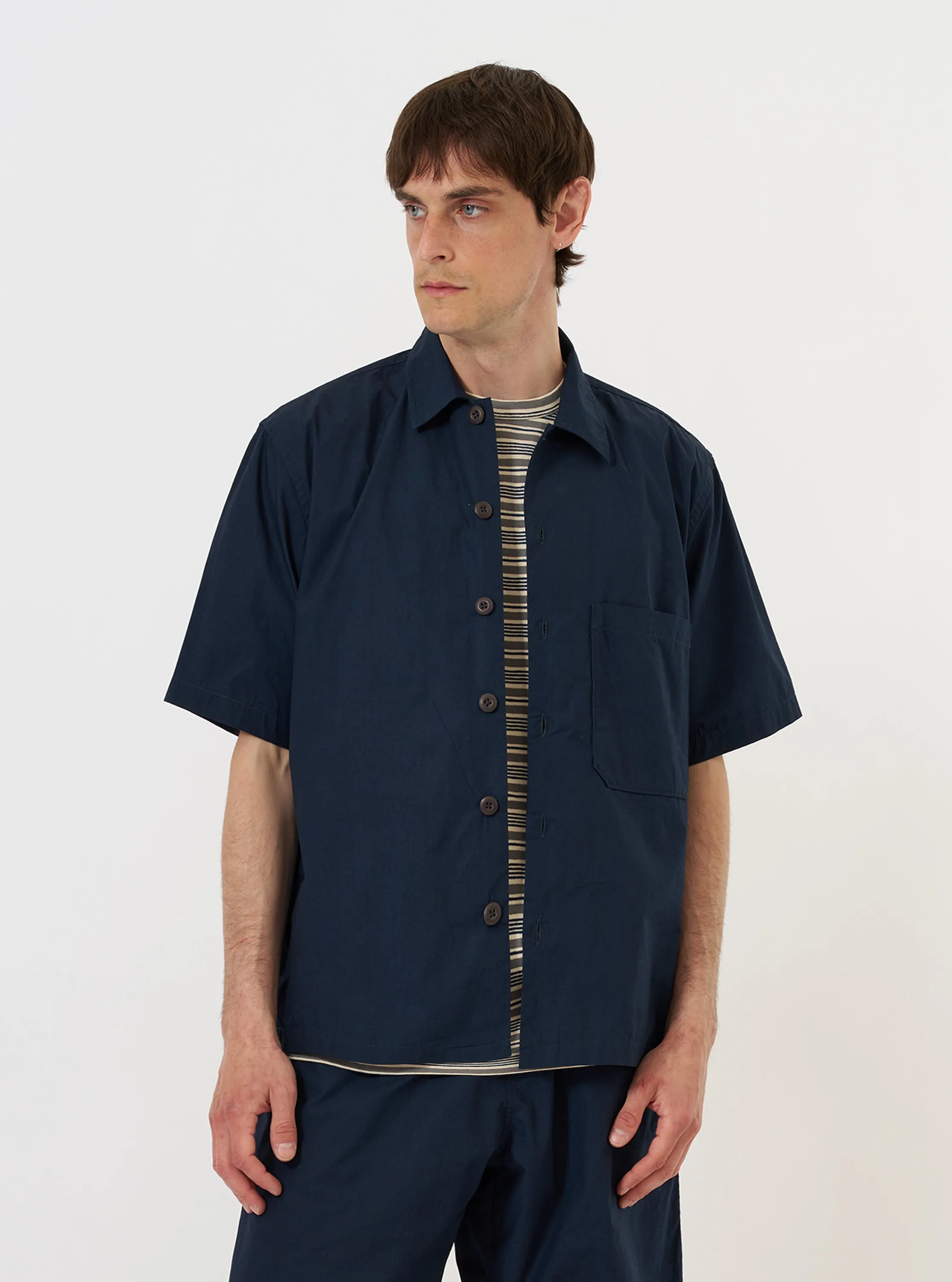 Navy Paper Touch Cotton S/S Fatigue Shirt sold by Universal Works product image thumbnail 2