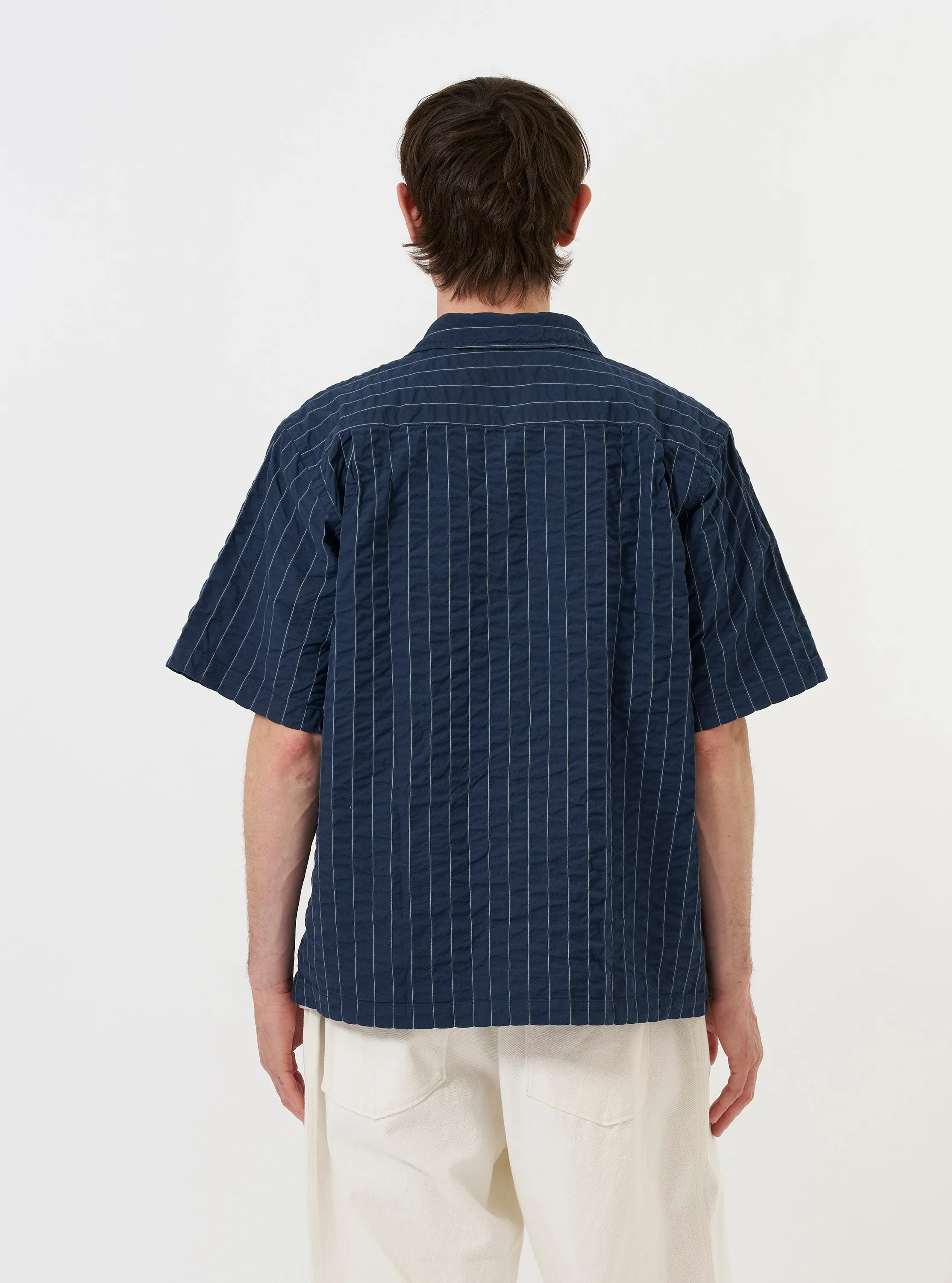 Navy Chester Stripe S/S Fatigue Shirt sold by Universal Works product image thumbnail 3