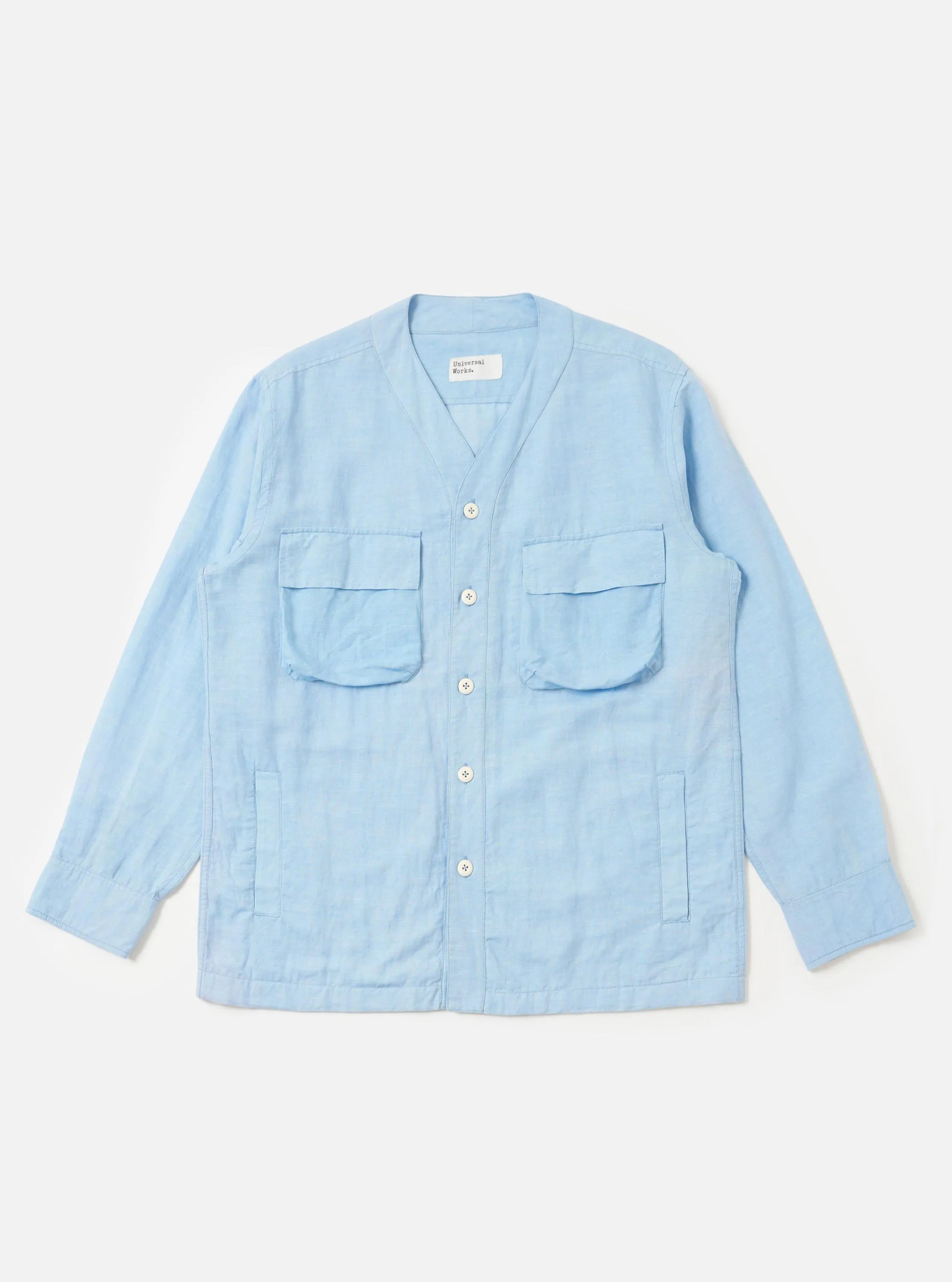 Pale Blue Linen Cotton Shirting Parachute Shirt sold by Universal Works
