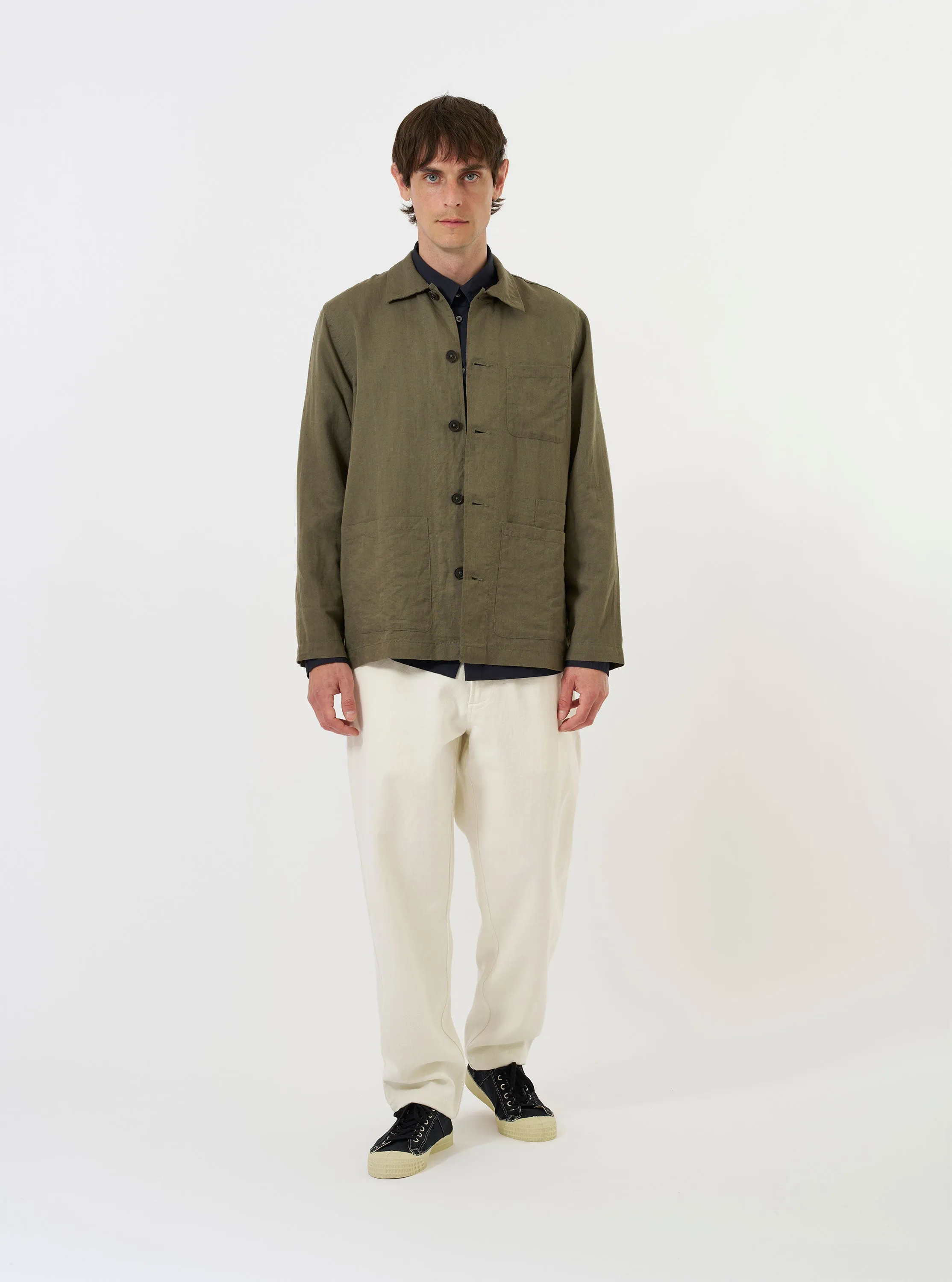 Olive Linen Cotton Shirting Bakers Overshirt sold by Universal Works product image thumbnail 3