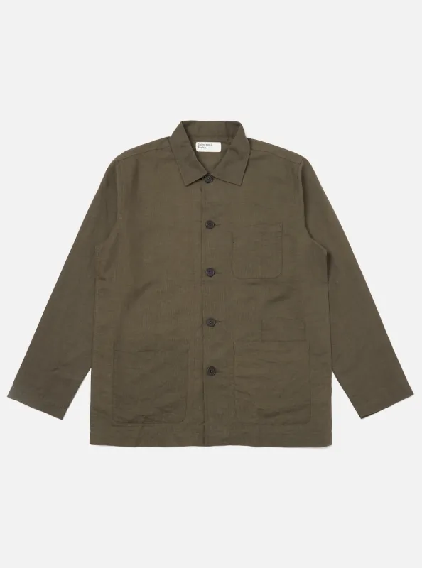 Olive Linen Cotton Shirting Bakers Overshirt made by Universal Works