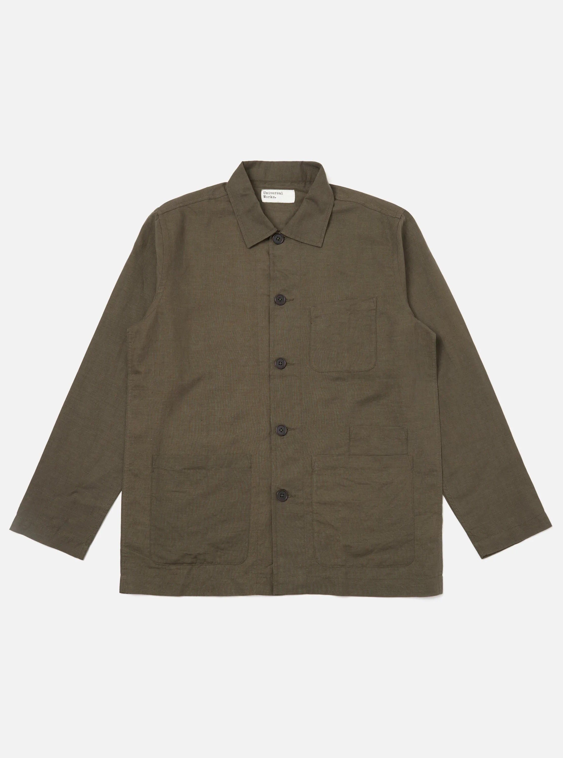 Olive Linen Cotton Shirting Bakers Overshirt sold by Universal Works