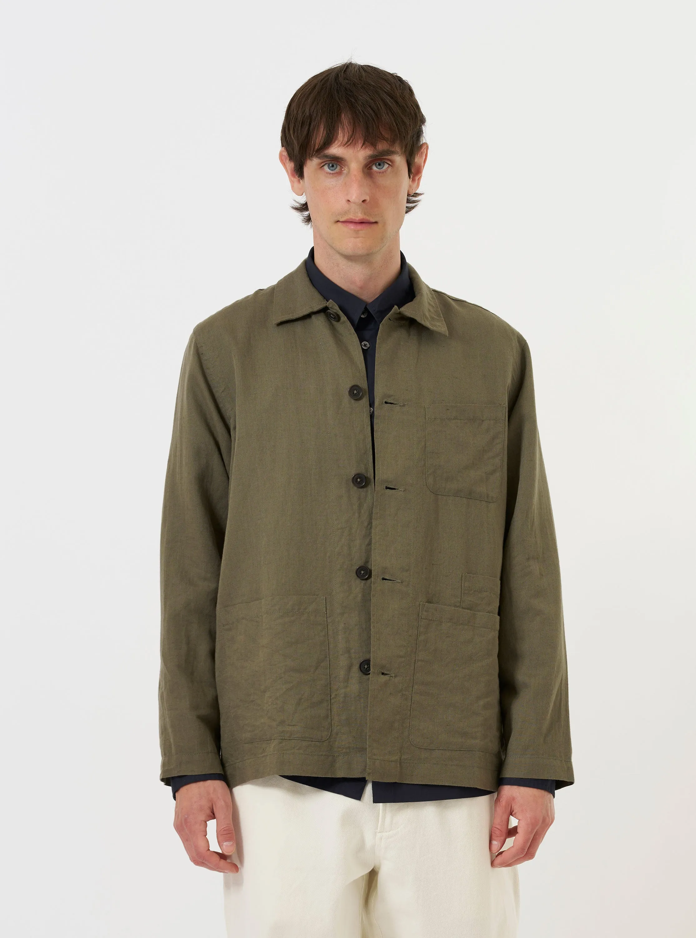 Olive Linen Cotton Shirting Bakers Overshirt sold by Universal Works product image thumbnail 2