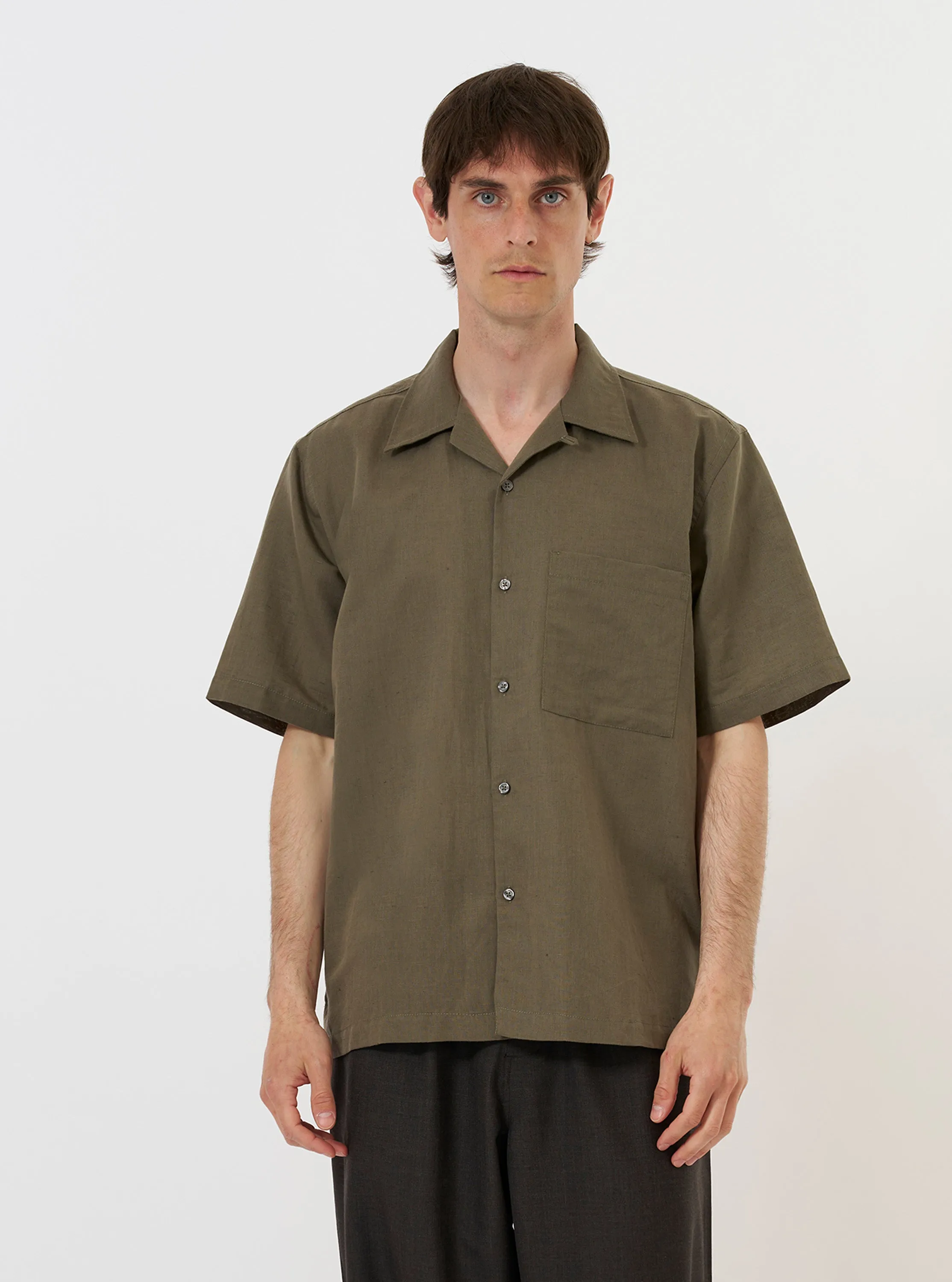 Olive Linen Cotton Shirting Camp Shirt sold by Universal Works product image thumbnail 2