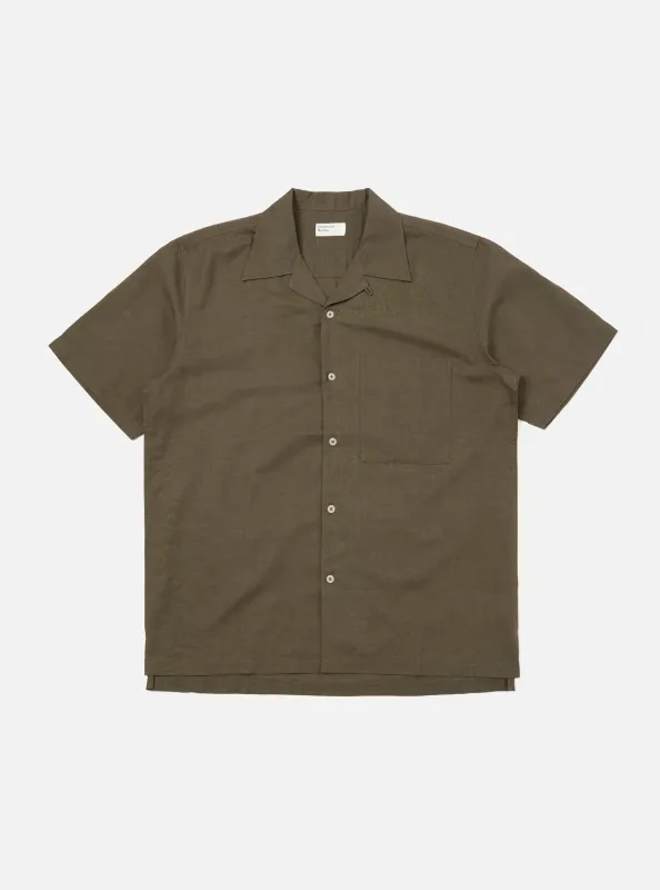 Olive Linen Cotton Shirting Camp Shirt made by Universal Works