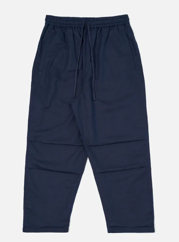 Navy Linen Cotton Shirting Parachute Pant made by Universal Works