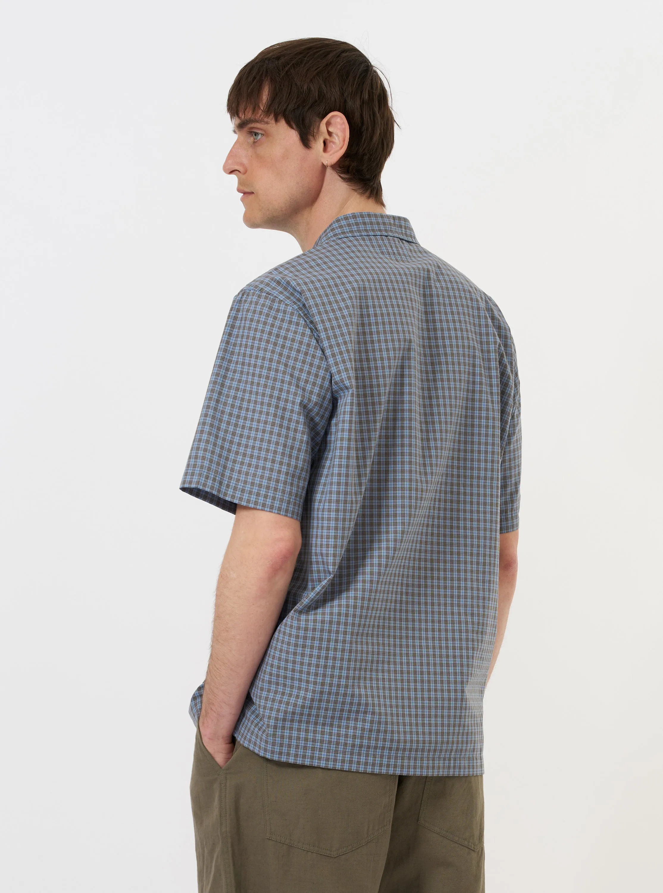 Pale Blue Check Plaid Summer Overshirt sold by Universal Works product image thumbnail 3