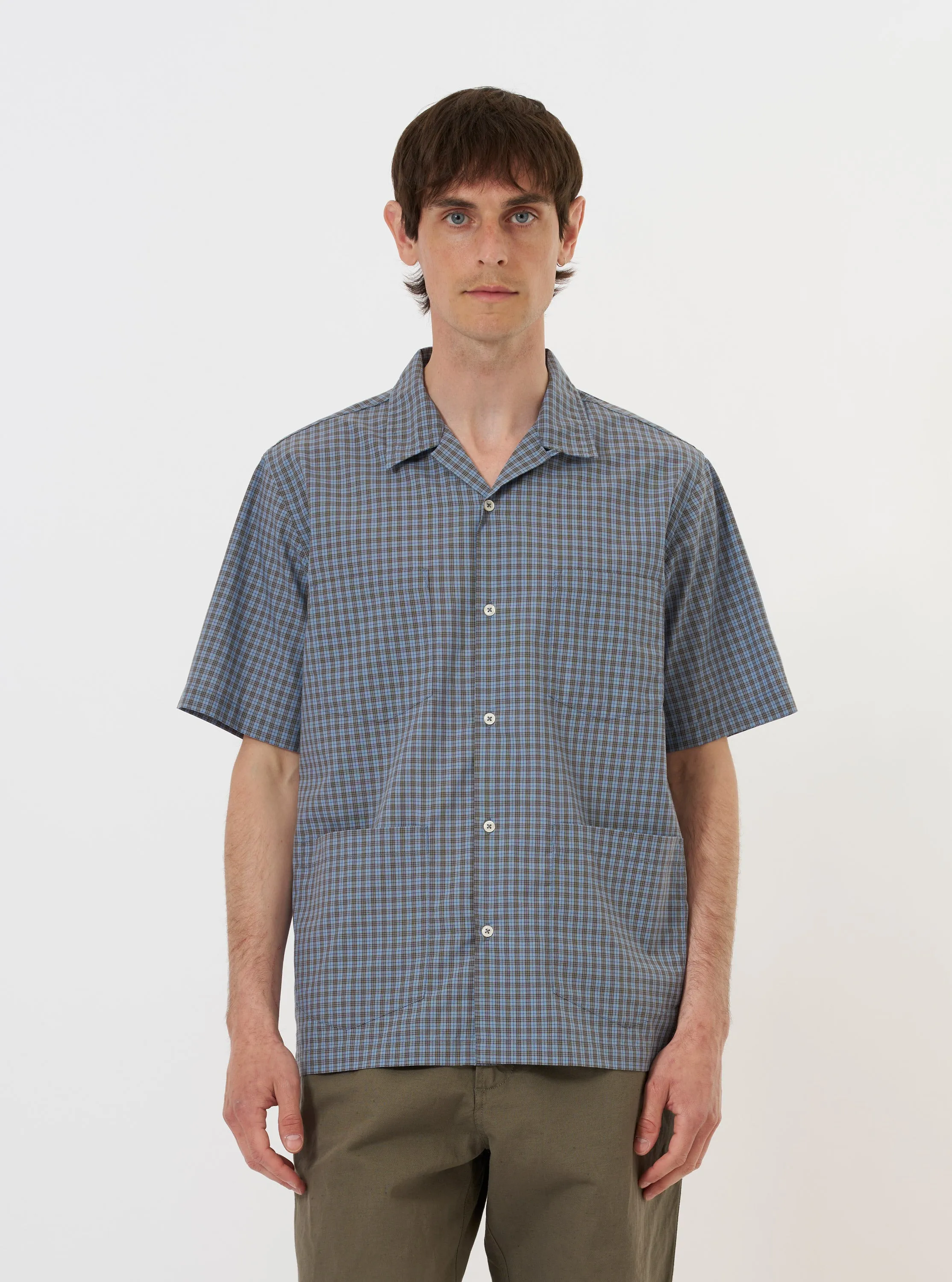 Pale Blue Check Plaid Summer Overshirt sold by Universal Works product image thumbnail 2