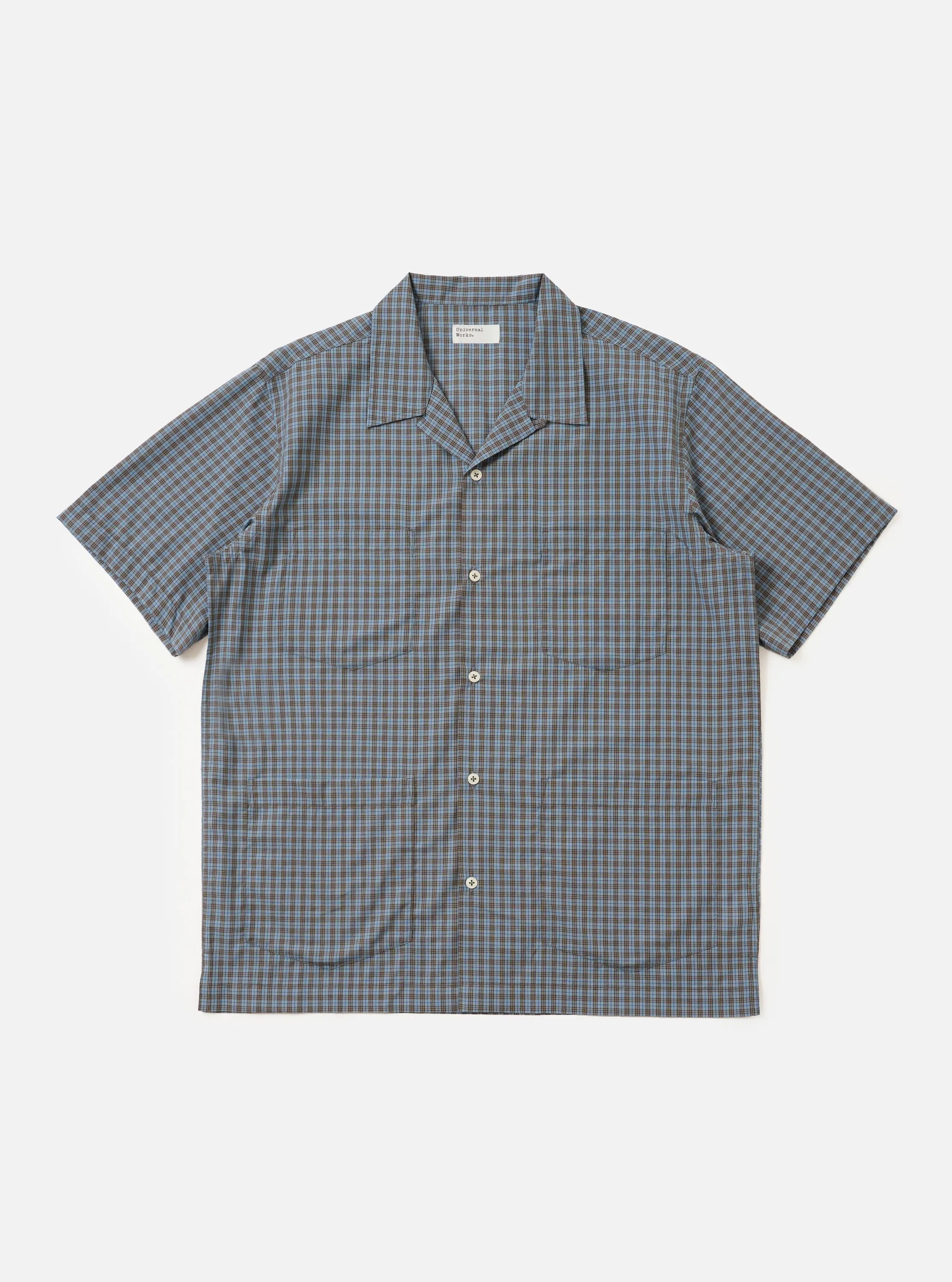 Pale Blue Check Plaid Summer Overshirt sold by Universal Works