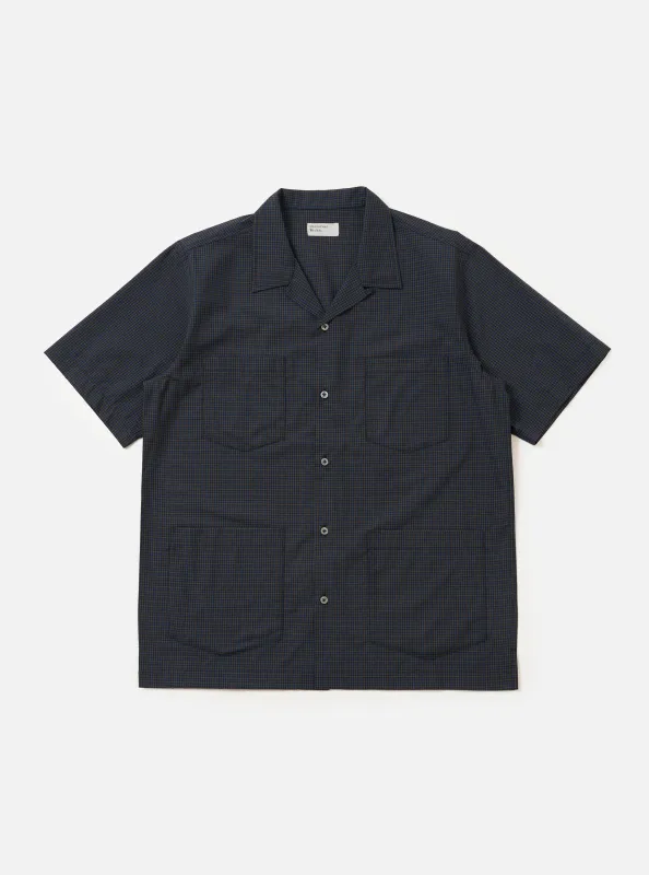 Navy Check Plaid Summer Overshirt made by Universal Works
