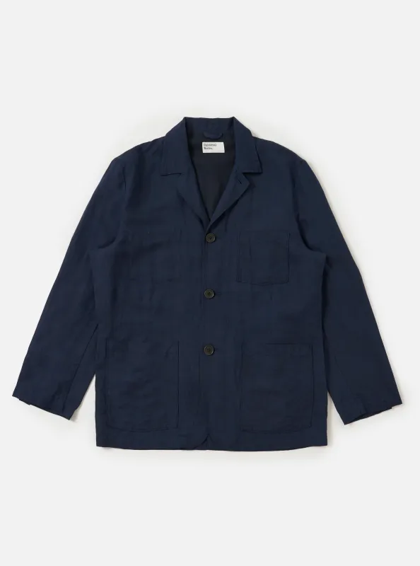 Navy Linen Cotton Shirting Dizzy Jacket made by Universal Works