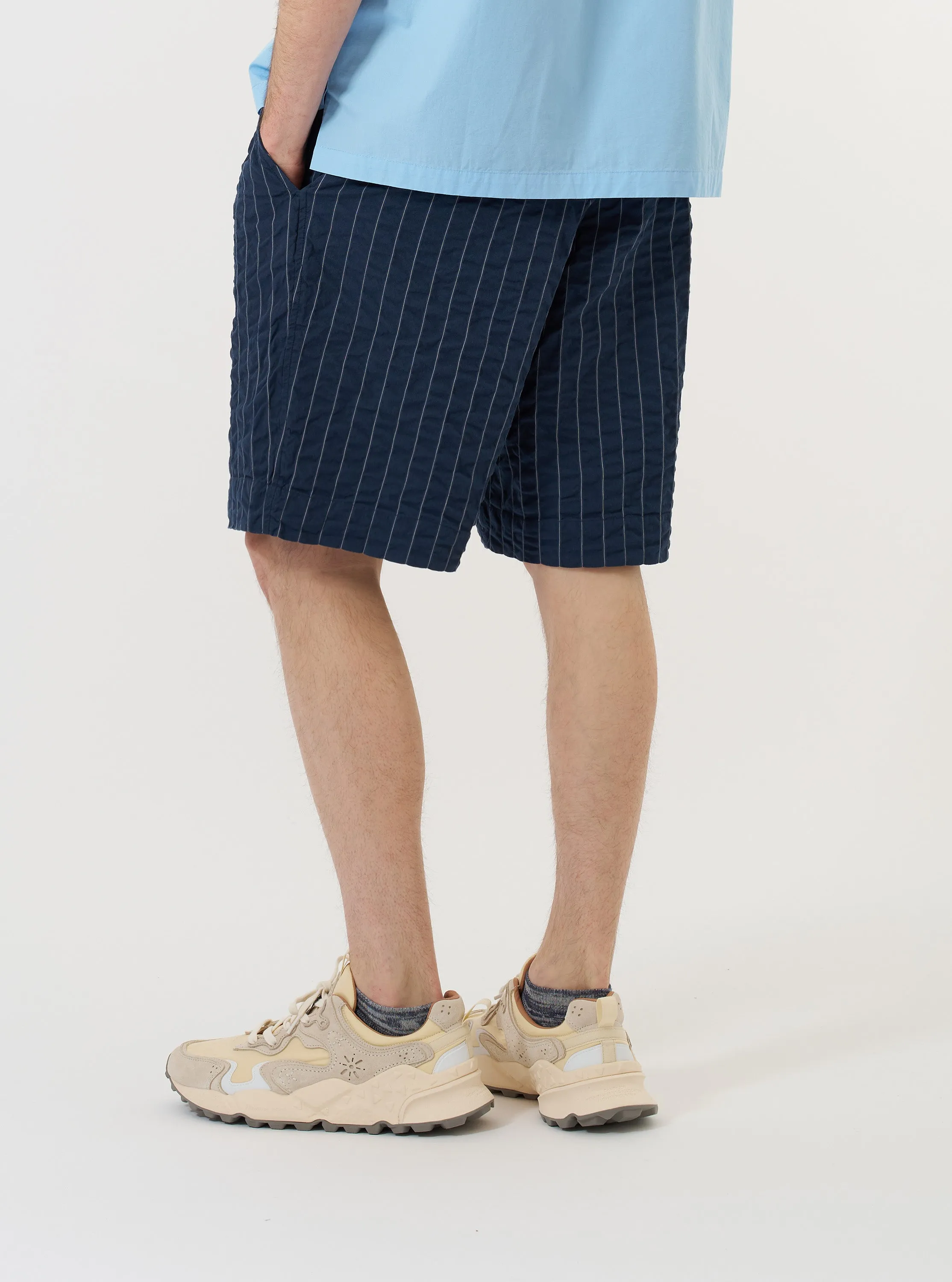 Navy Chester Stripe Pleated Track Short sold by Universal Works product image thumbnail 3