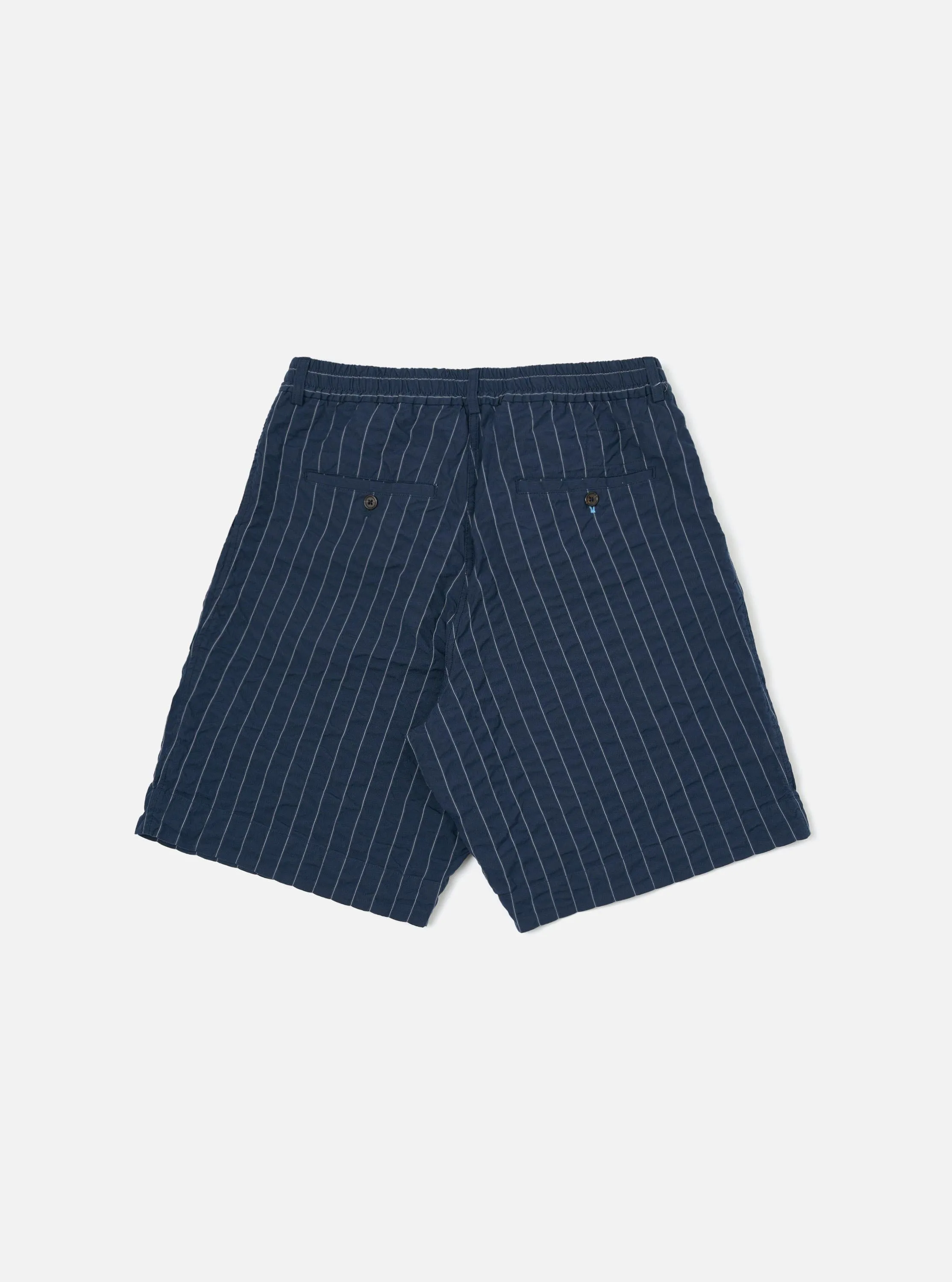 Navy Chester Stripe Pleated Track Short sold by Universal Works product image thumbnail 5