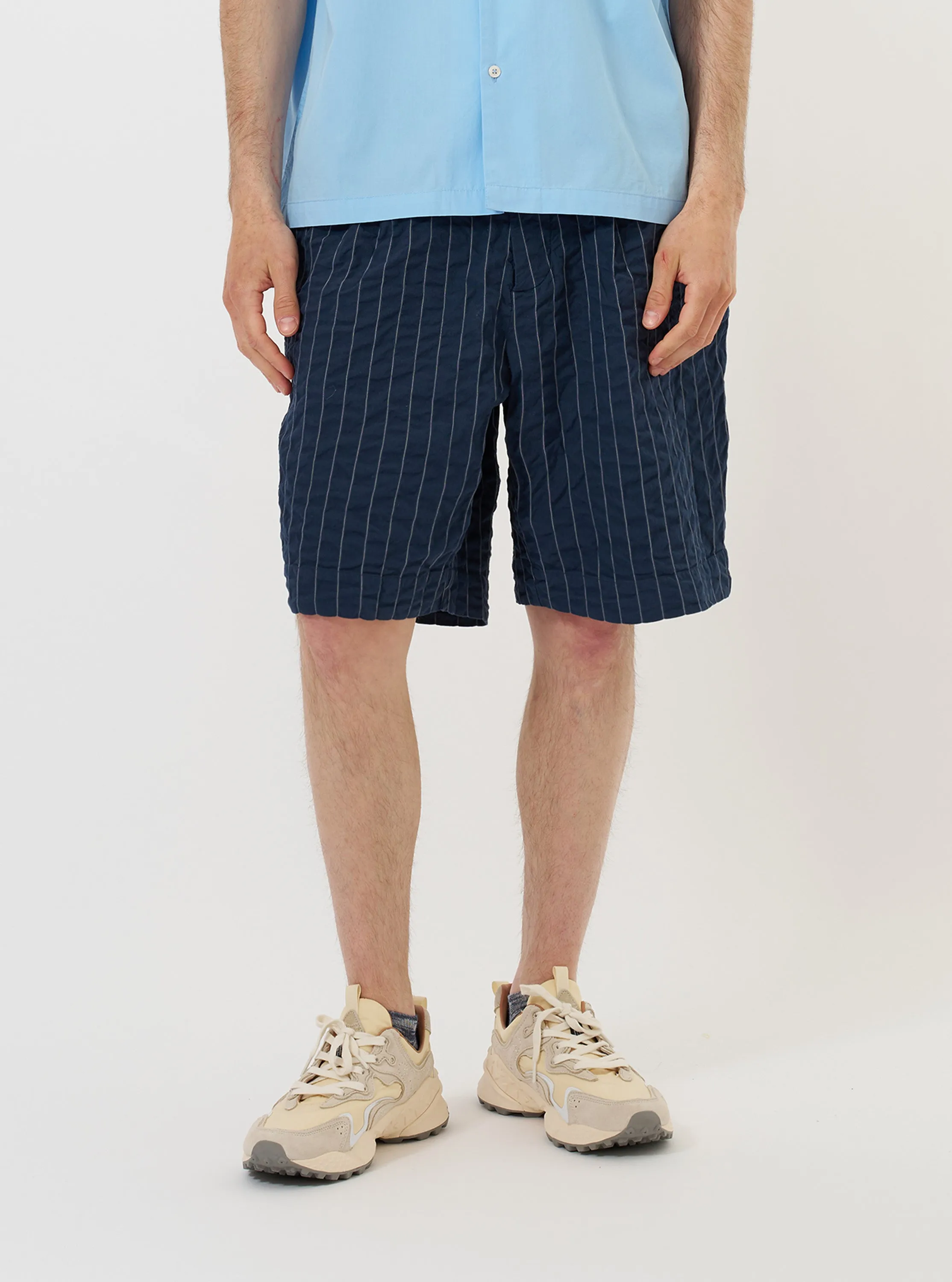 Navy Chester Stripe Pleated Track Short sold by Universal Works product image thumbnail 2