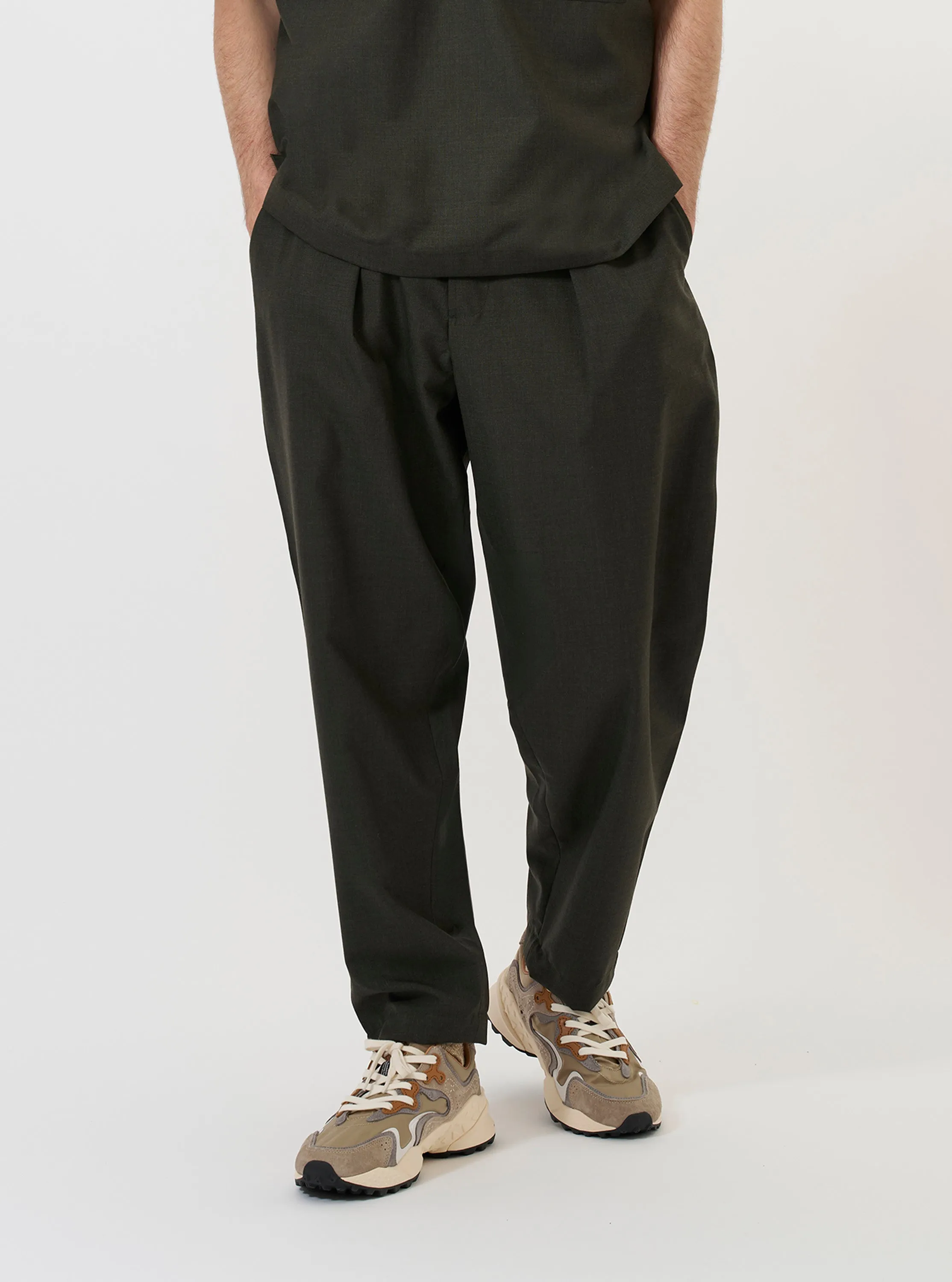 Olive Marl Tropical Suiting Pleated Track Pant sold by Universal Works product image thumbnail 2