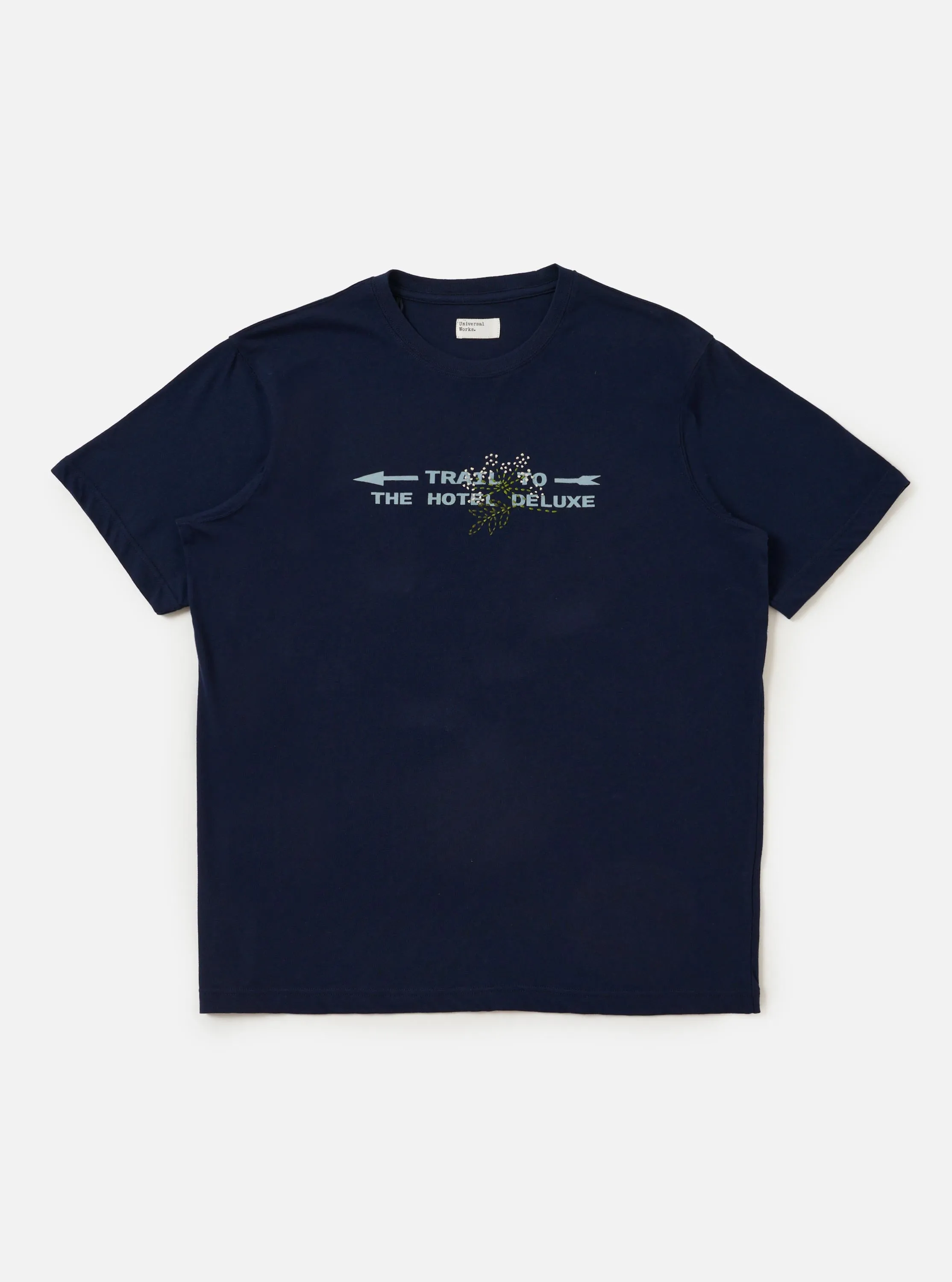 Navy Single Jersey Trail Trail To Hotel Delux Tee sold by Universal Works