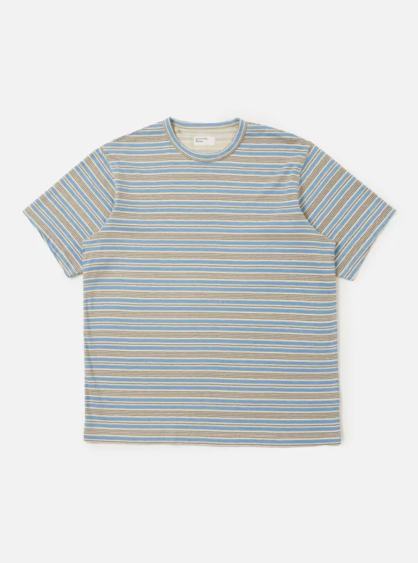 Pale Blue OS Stripe Jersey Core Tee made by Universal Works