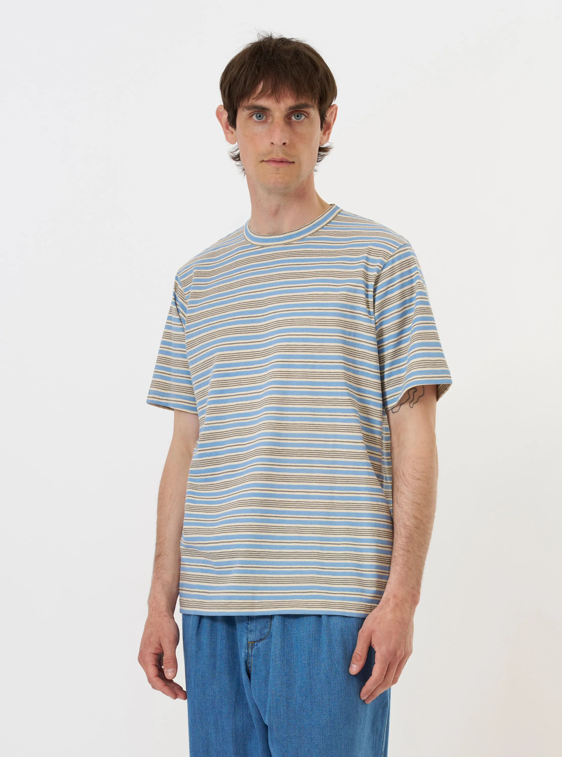 Pale Blue OS Stripe Jersey Core Tee sold by Universal Works product image thumbnail 2