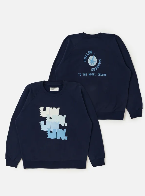 Navy Brush Back Sweat FM Raglan Sweatshirt made by Universal Works