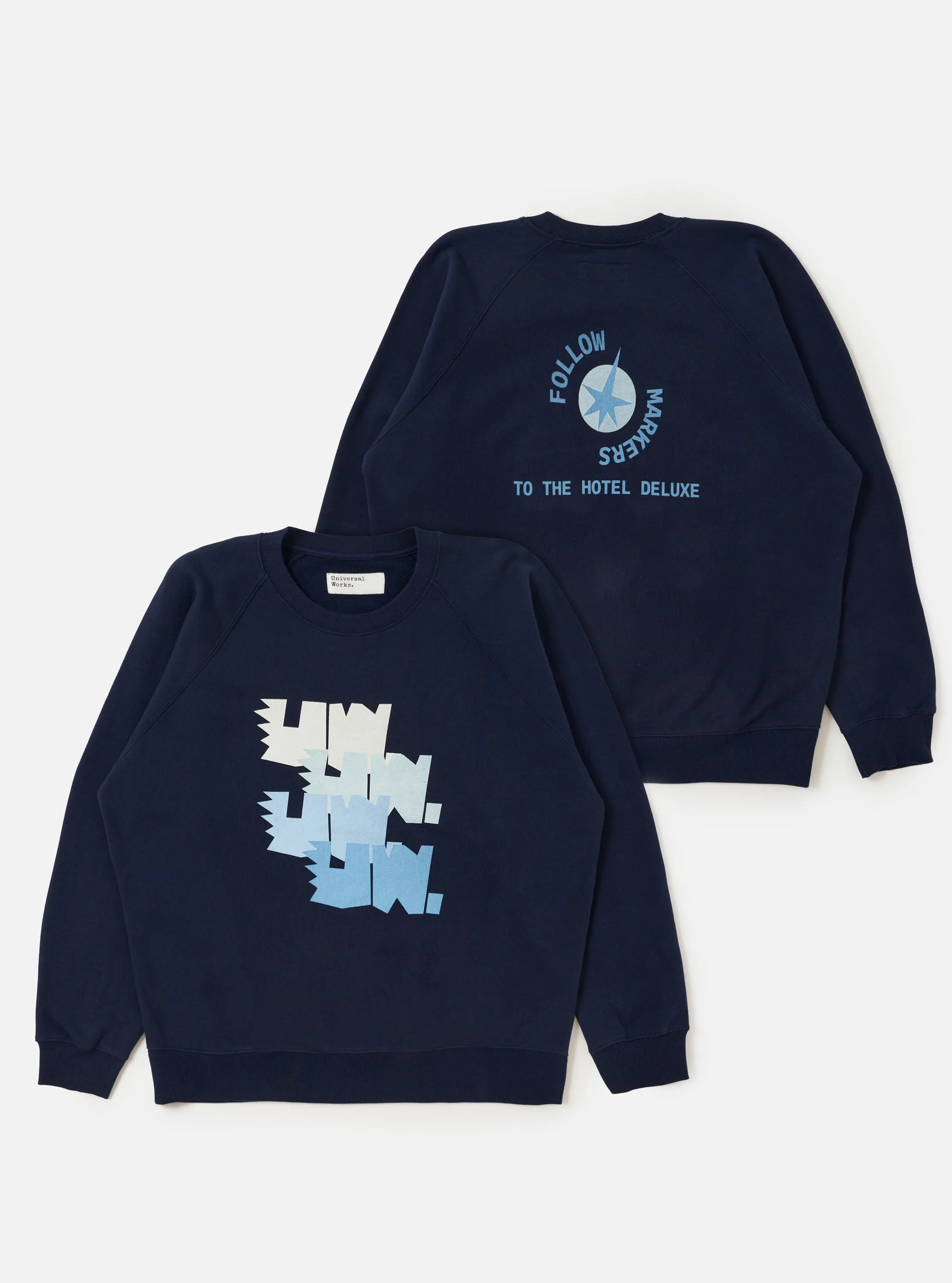 Navy Brush Back Sweat FM Raglan Sweatshirt sold by Universal Works