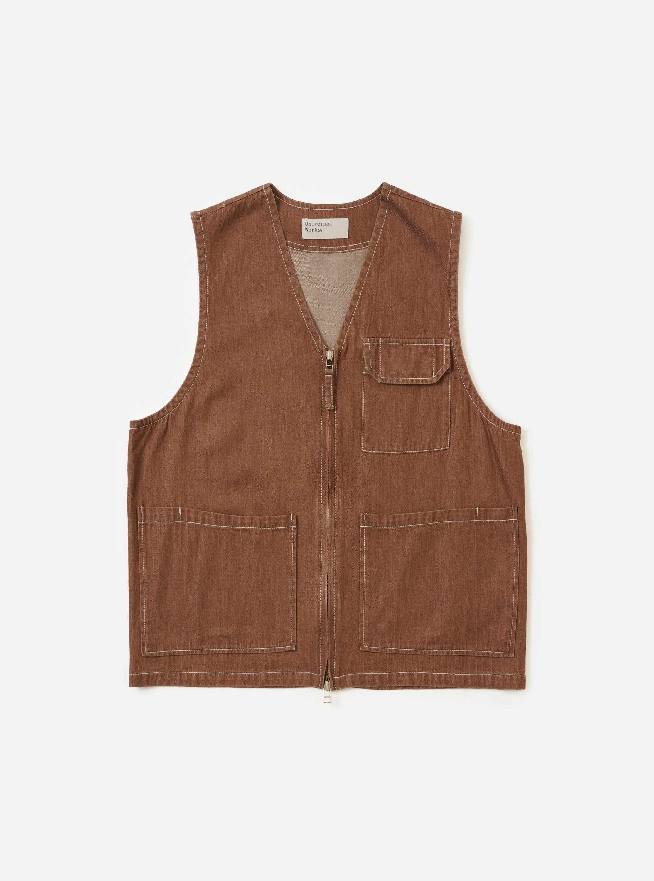 Brown Meco Denim Marine Gilet sold by Universal Works